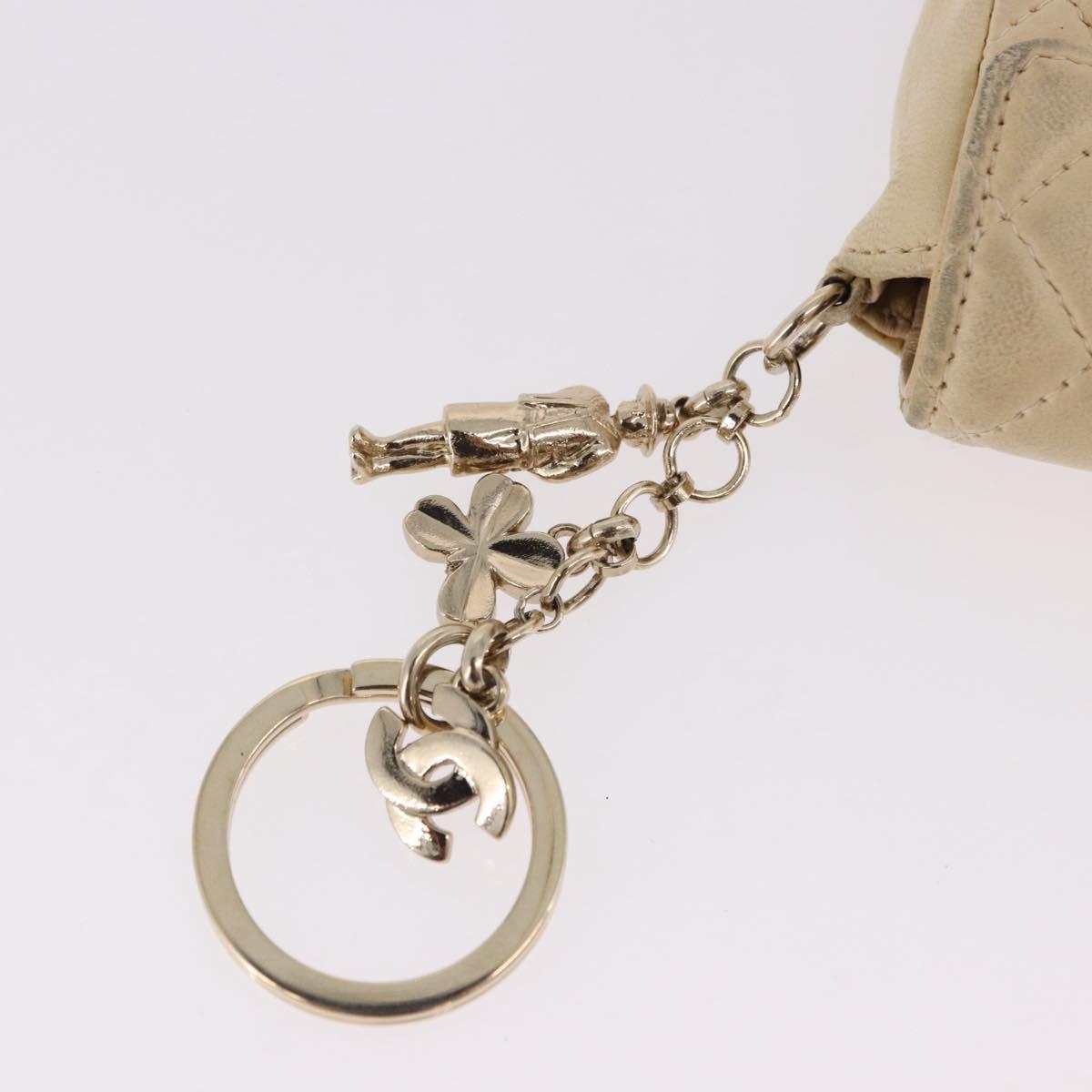 CHANEL Mini Mini Matelasse Charm Lamb Skin Beige CC Auth bs36151