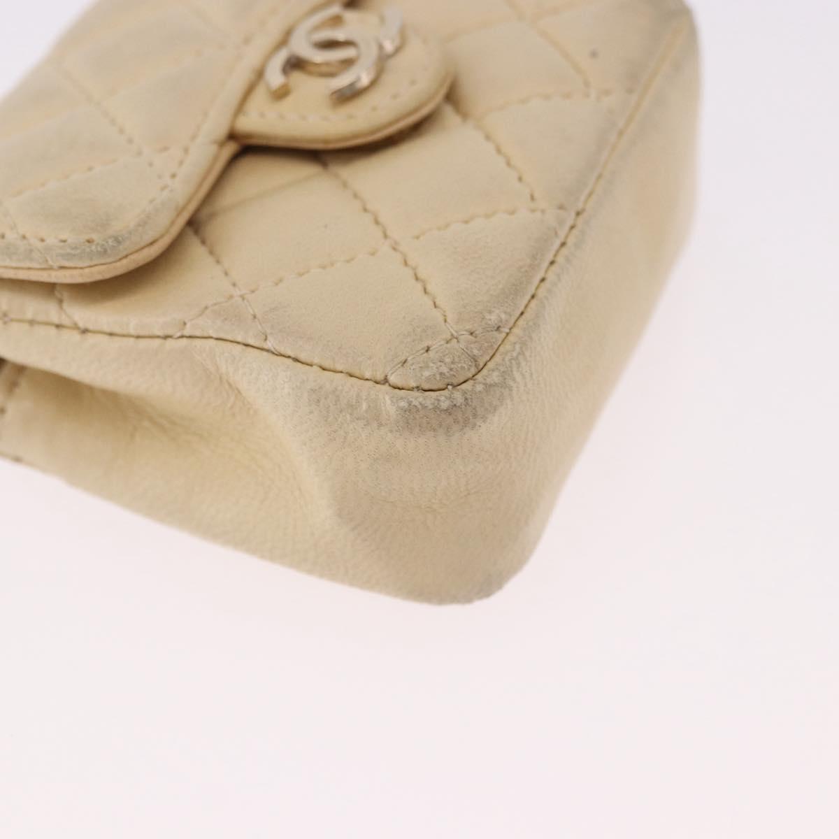 CHANEL Mini Mini Matelasse Charm Lamb Skin Beige CC Auth bs36151
