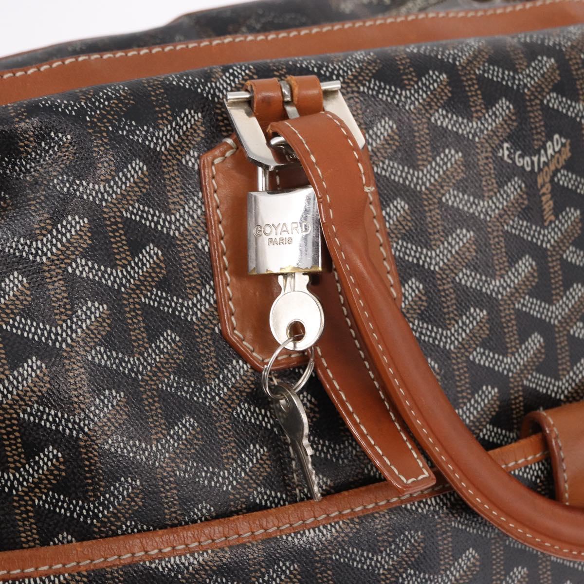 GOYARD Herringbone Boston Bag PVC Black Silver Auth bs36155
