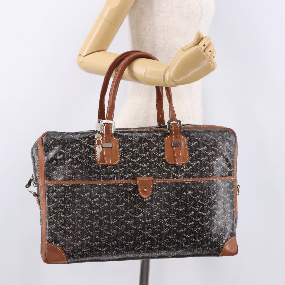 GOYARD Herringbone Boston Bag PVC Black Silver Auth bs36155