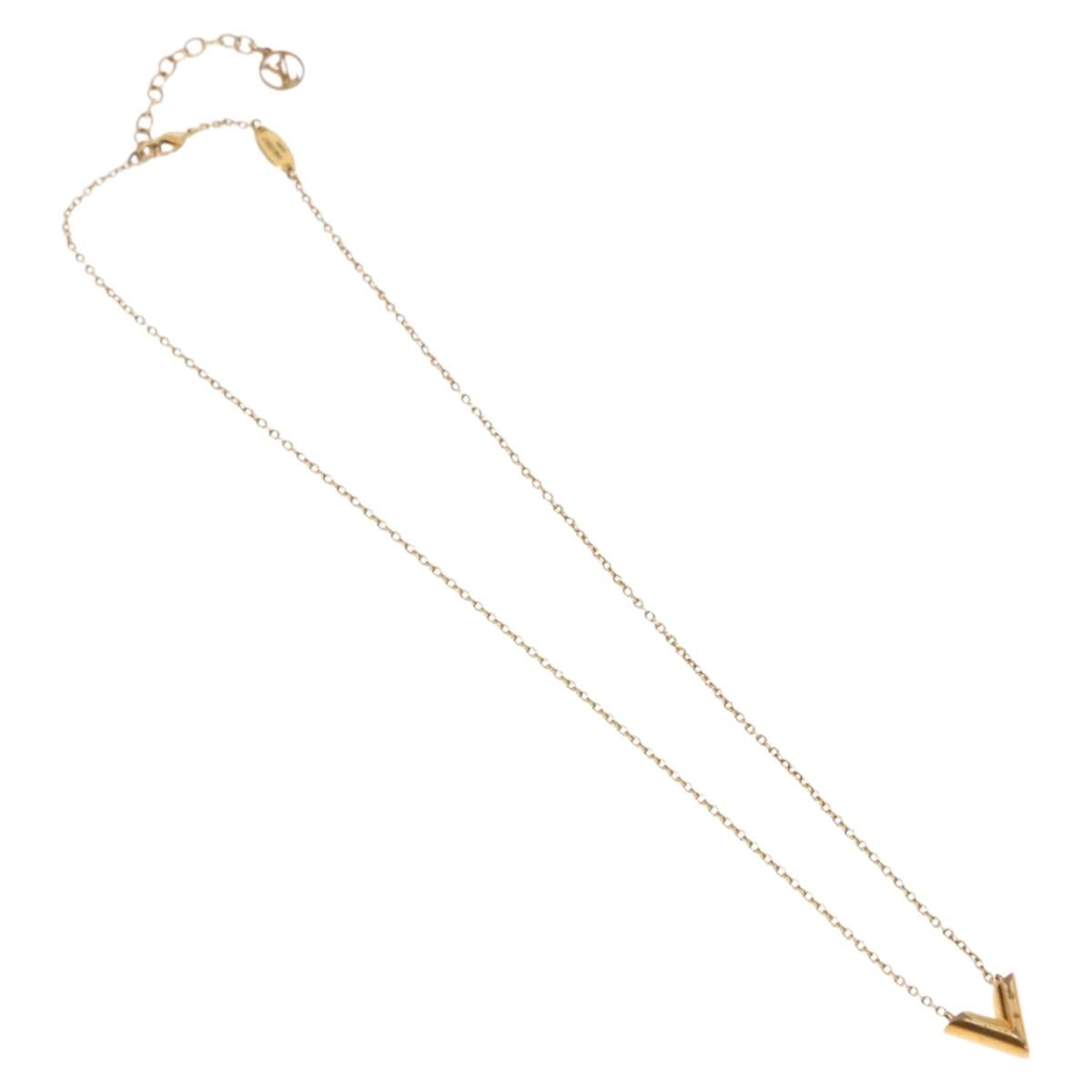 LOUIS VUITTON Essential V Necklace Gold M61083 LV Auth bs36156