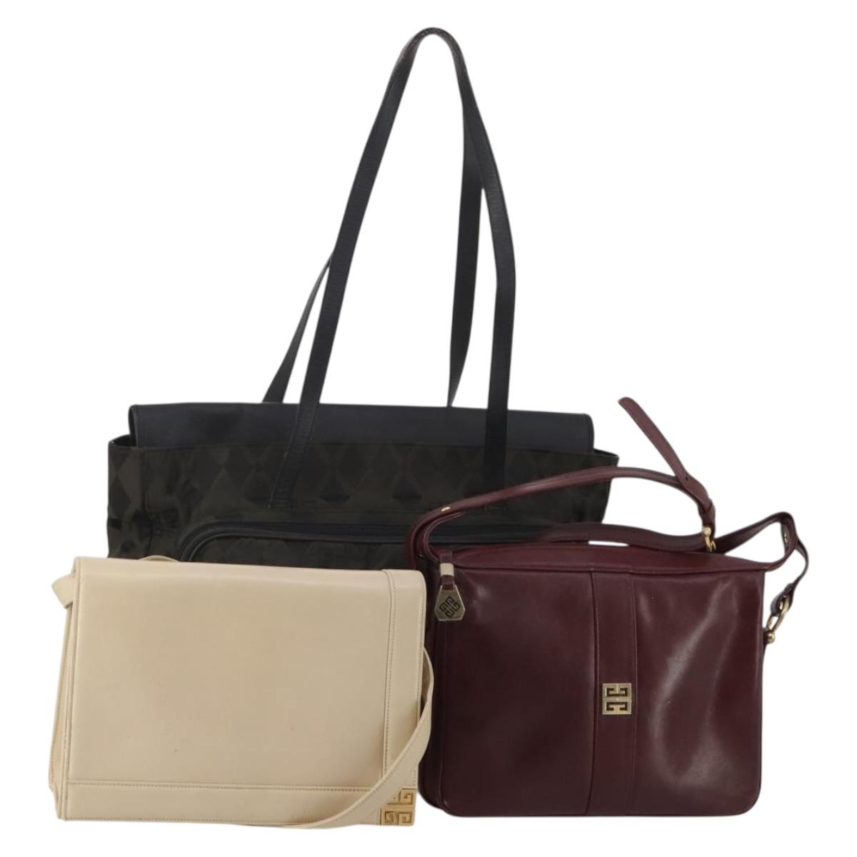 GIVENCHY Shoulder Bag Leather 3 Set Beige Black Red Auth bs36160