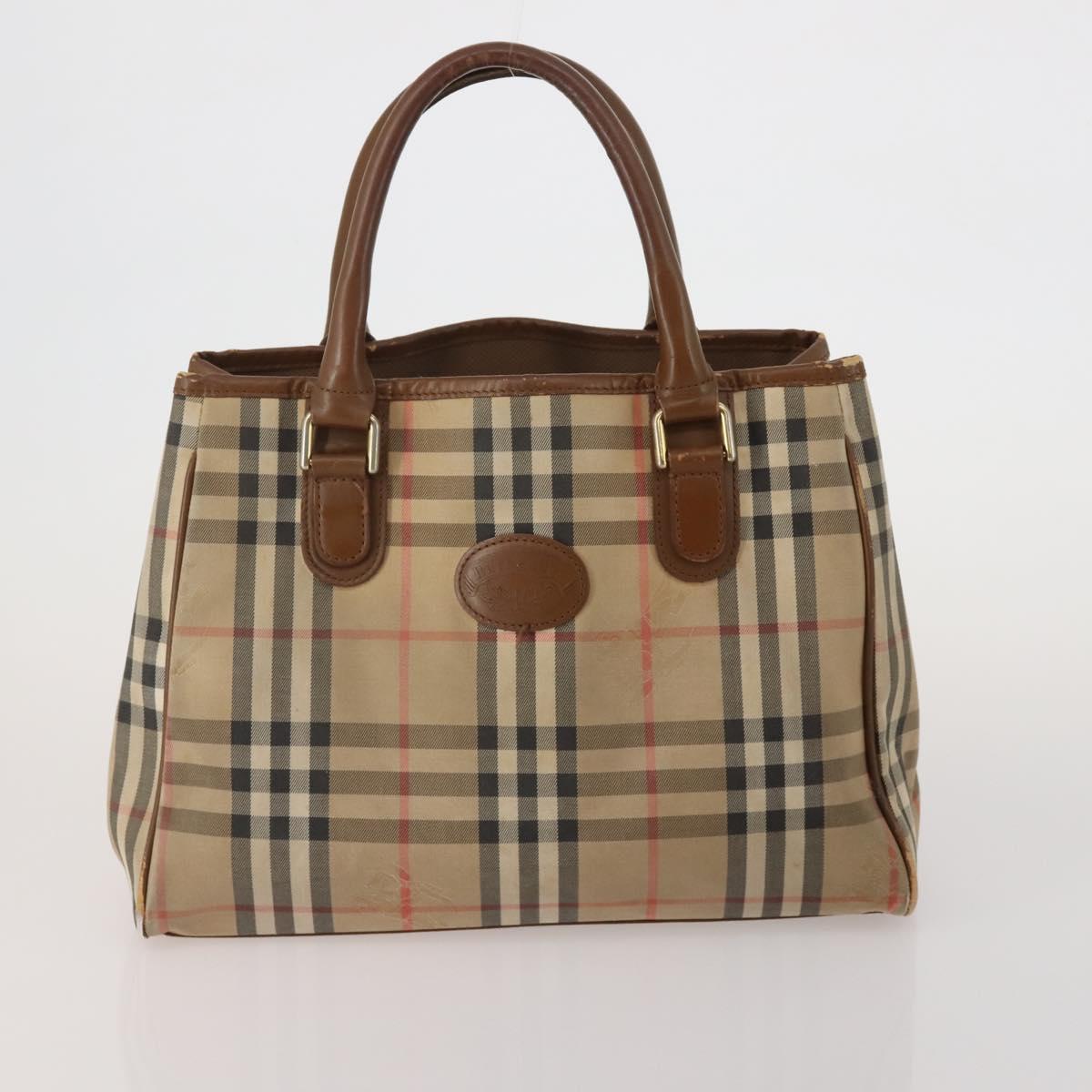 Burberrys Nova Check Hand Bag Canvas nylon 2 Set Black Beige Auth bs36161