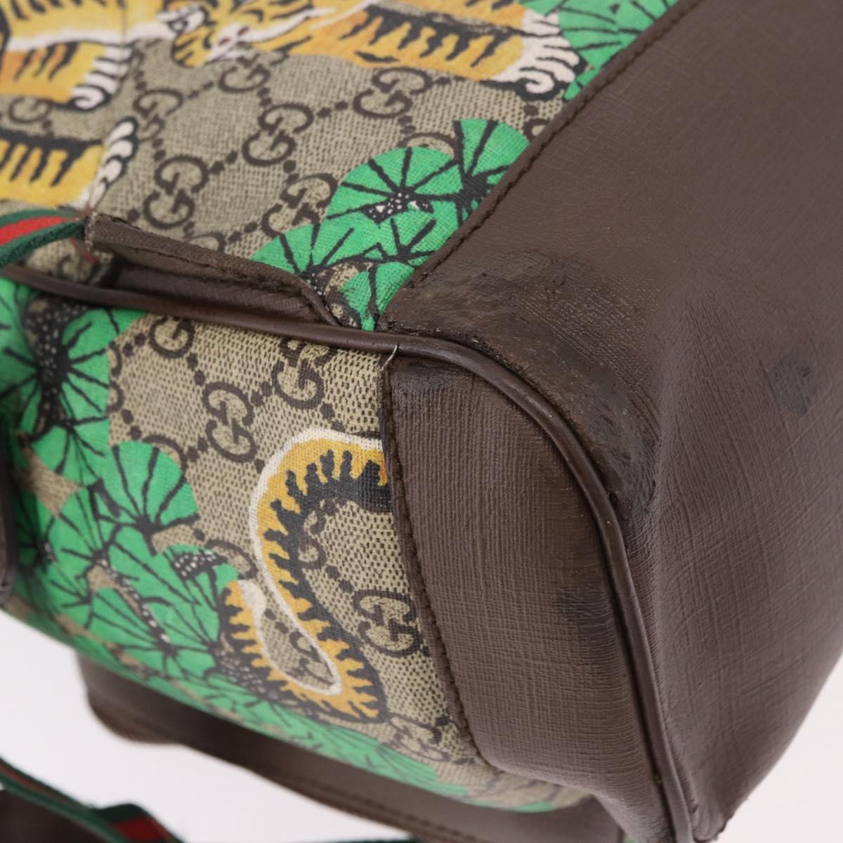 GUCCI GG Supreme Web Sherry Line Backpack PVC Bengal Beige 428027 Auth bs36164