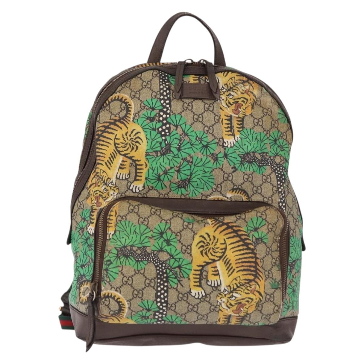 GUCCI GG Supreme Web Sherry Line Backpack PVC Bengal Beige 428027 Auth bs36164