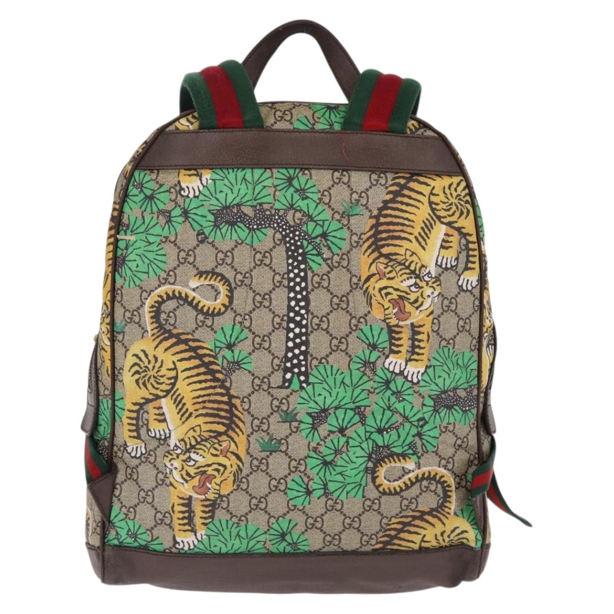 GUCCI GG Supreme Web Sherry Line Backpack PVC Bengal Beige 428027 Auth bs36164