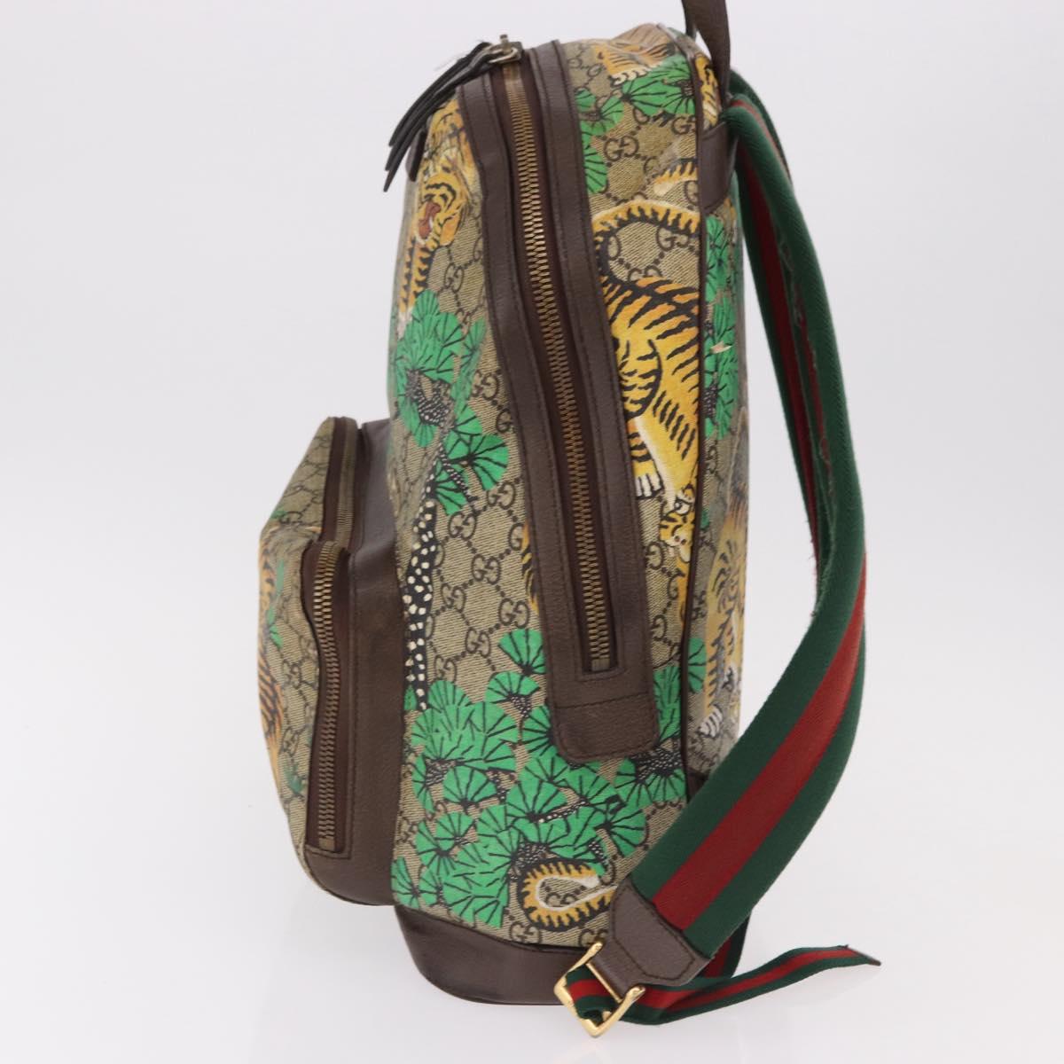 GUCCI GG Supreme Web Sherry Line Backpack PVC Bengal Beige 428027 Auth bs36164