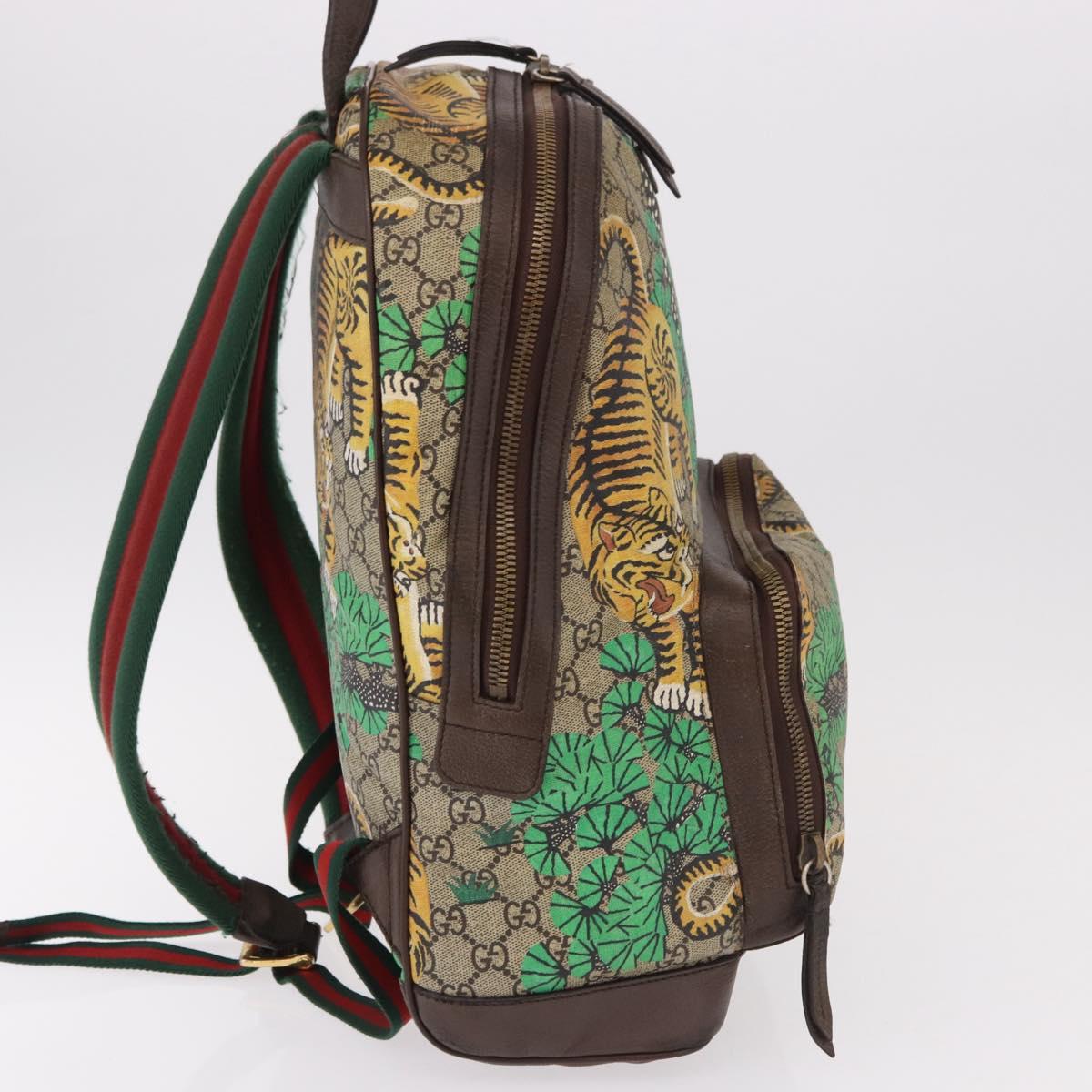 GUCCI GG Supreme Web Sherry Line Backpack PVC Bengal Beige 428027 Auth bs36164