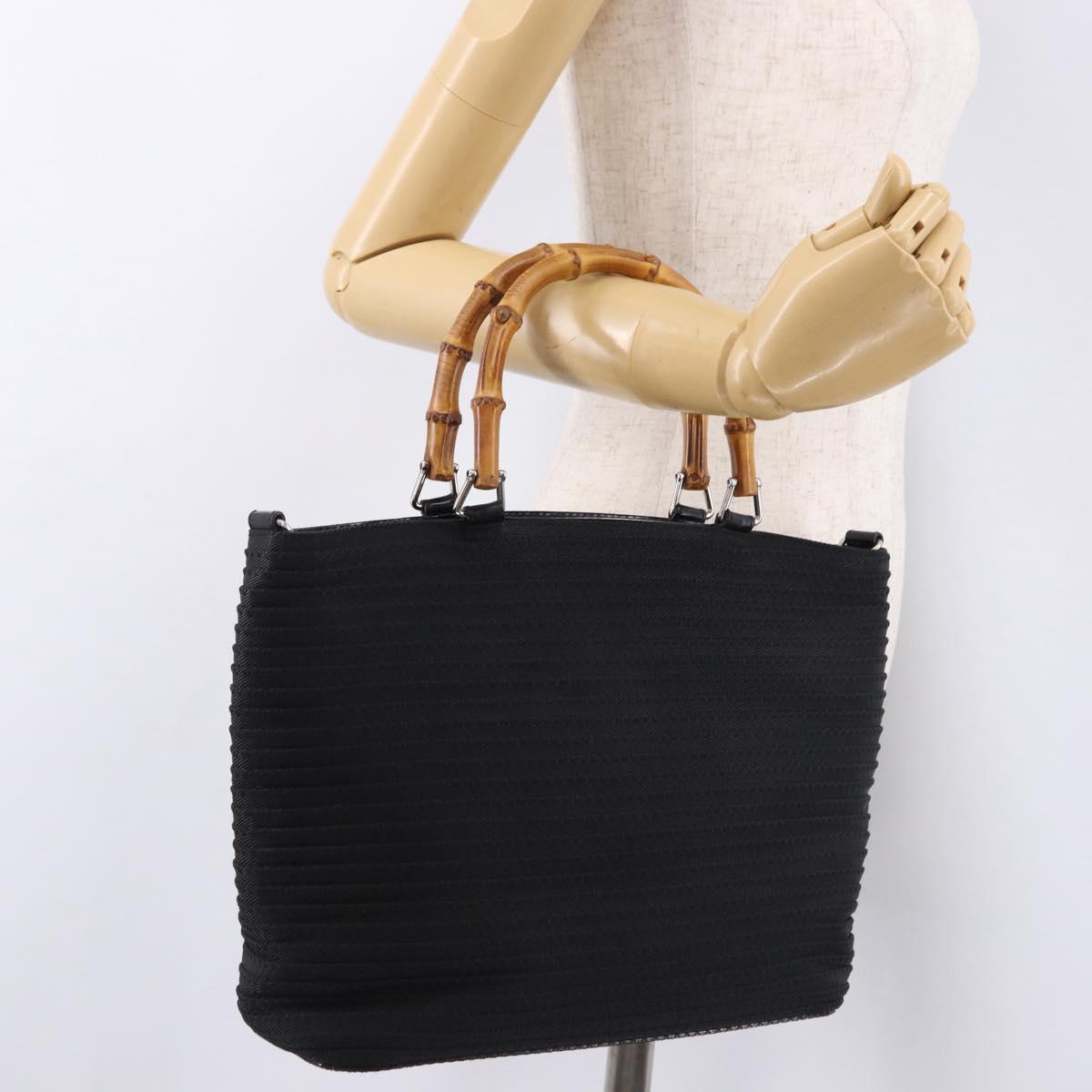 GUCCI Bamboo Hand Bag Canvas Black Silver 000 1998 0540 Auth bs36165