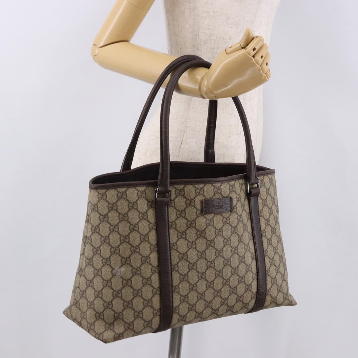 GUCCI GG Supreme Tote Bag PVC Beige Silver 114595 Auth bs36166