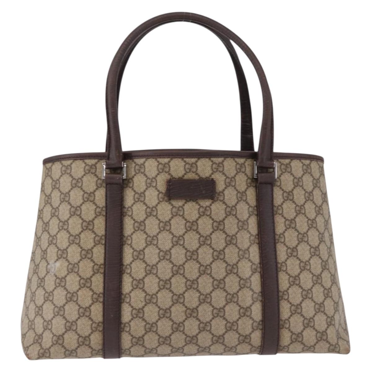 GUCCI GG Supreme Tote Bag PVC Beige Silver 114595 Auth bs36166