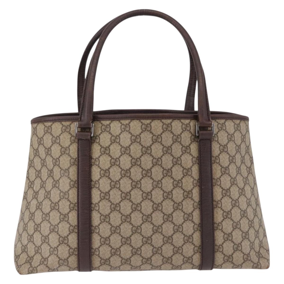GUCCI GG Supreme Tote Bag PVC Beige Silver 114595 Auth bs36166