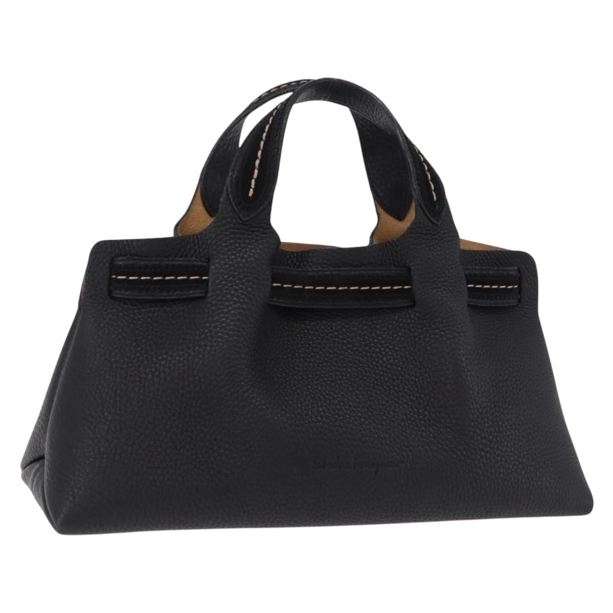 Salvatore Ferragamo Hand Bag Leather Black Gold Auth bs36167