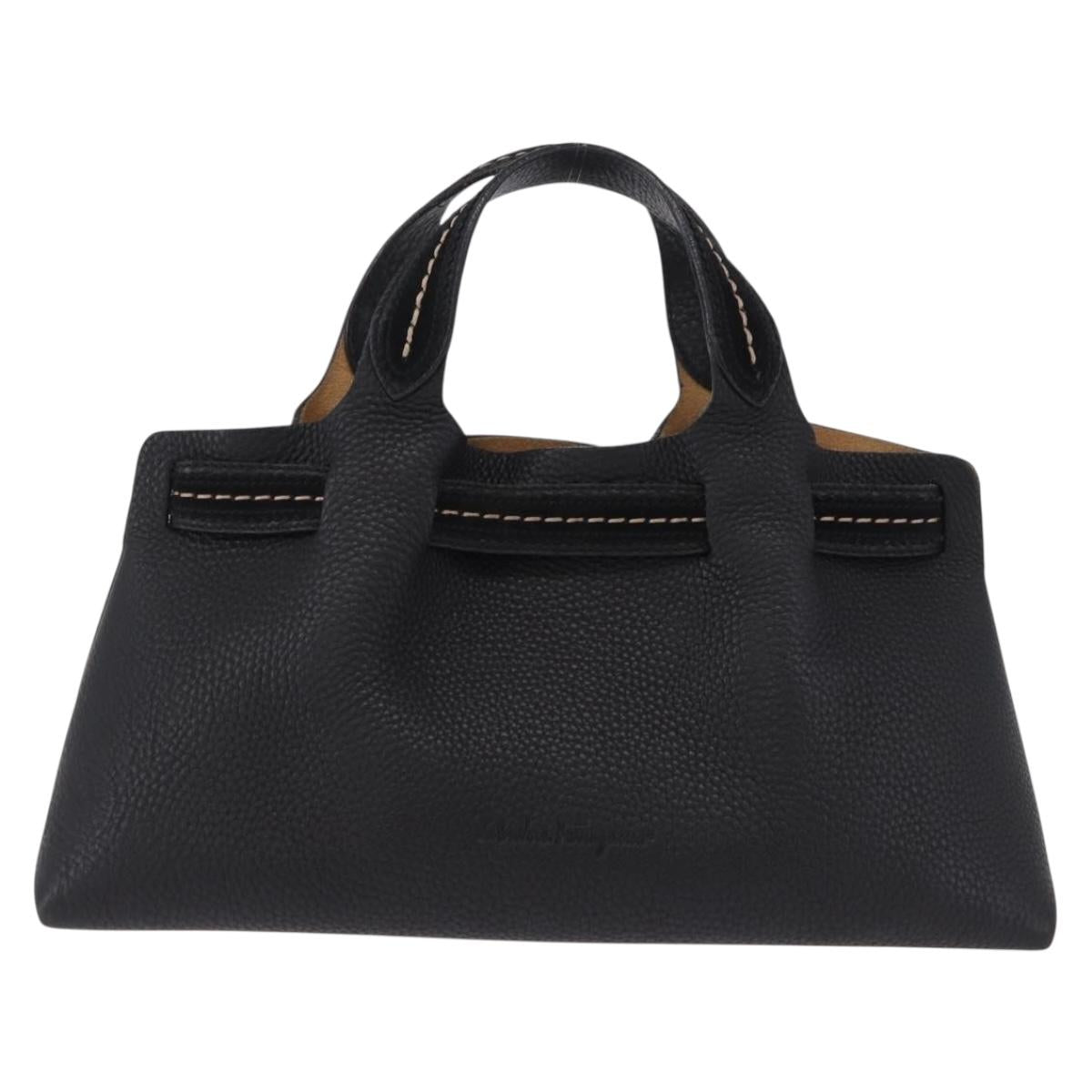 Salvatore Ferragamo Hand Bag Leather Black Gold Auth bs36167