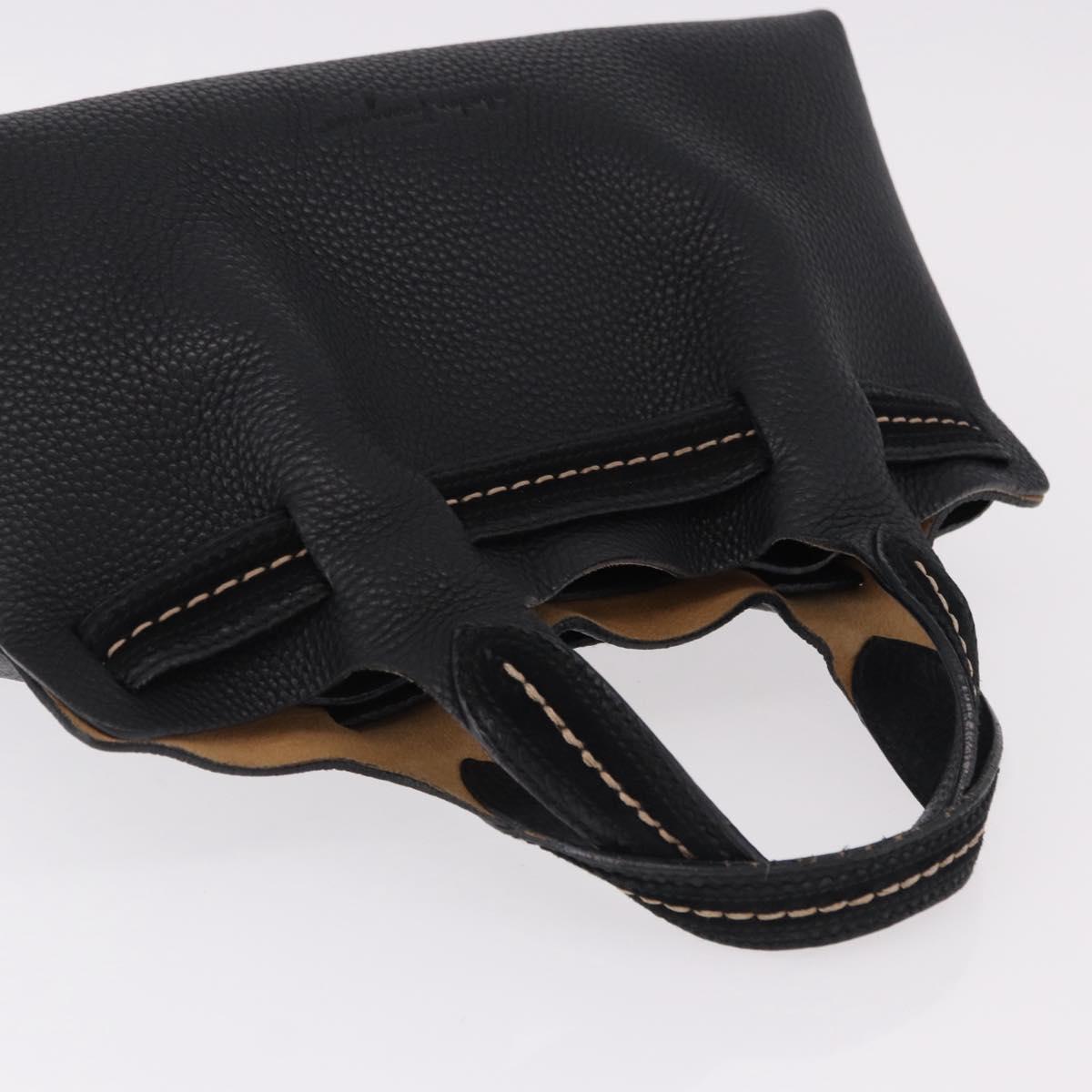 Salvatore Ferragamo Hand Bag Leather Black Gold Auth bs36167