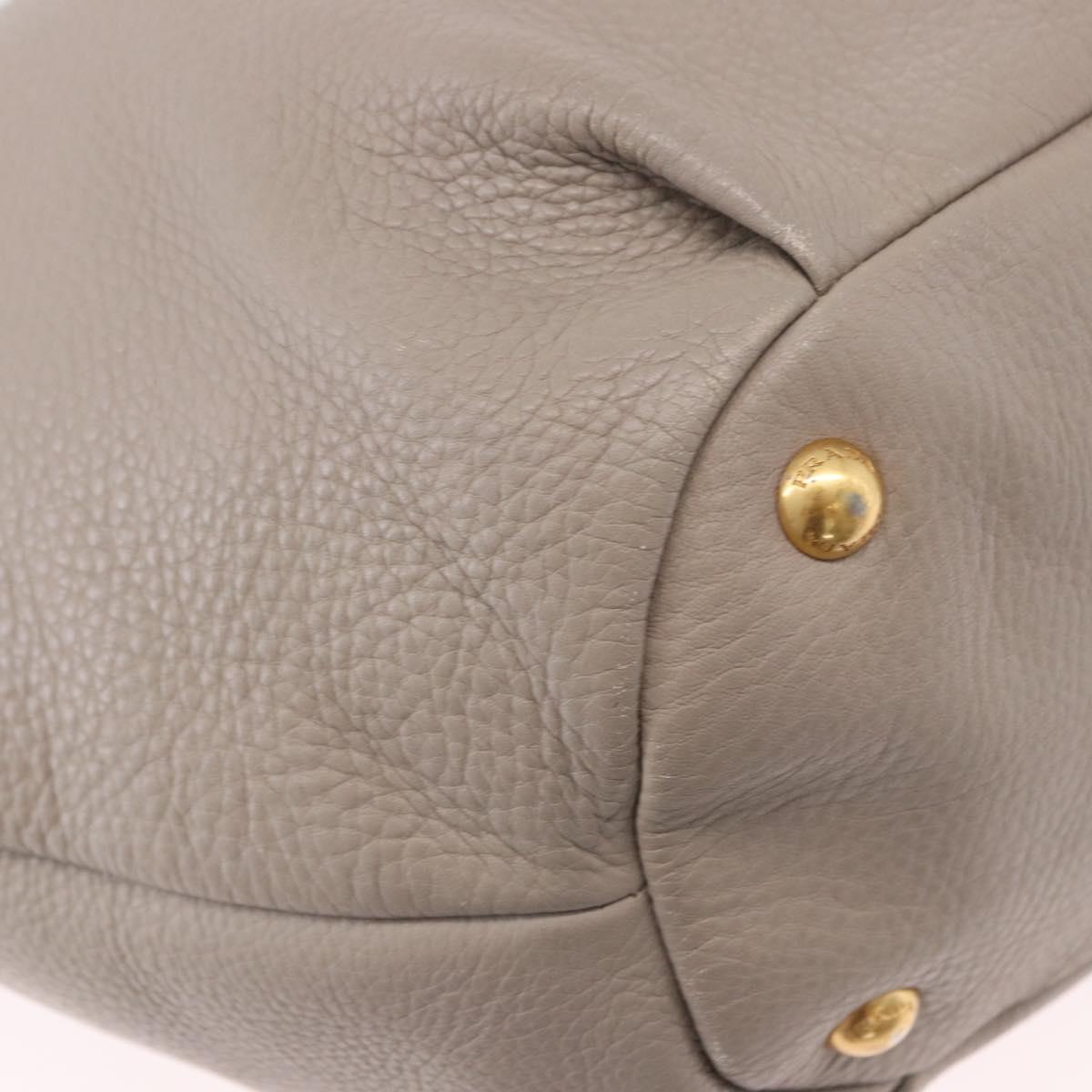 PRADA Hand Bag Leather 2way Gray Gold Auth bs36168