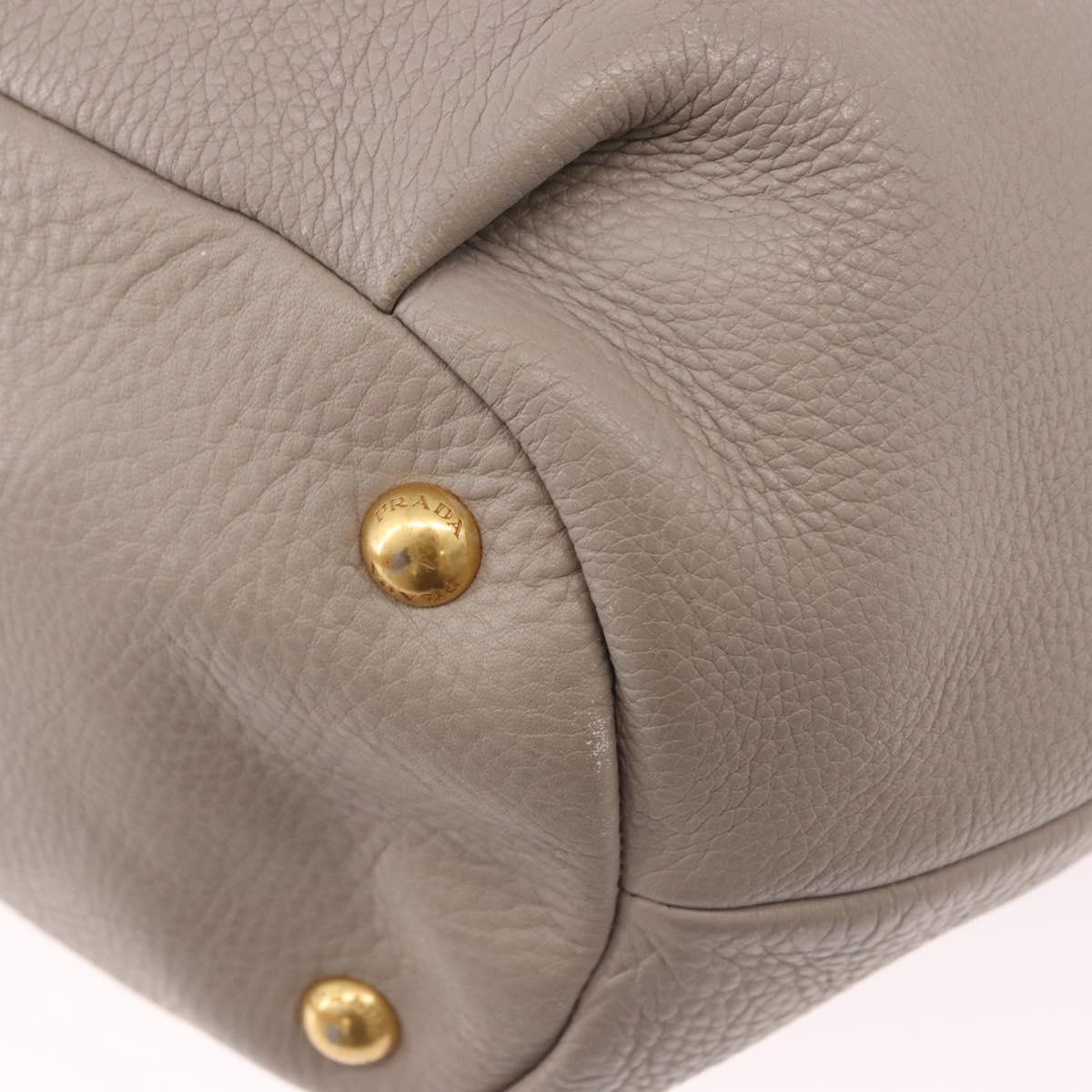 PRADA Hand Bag Leather 2way Gray Gold Auth bs36168
