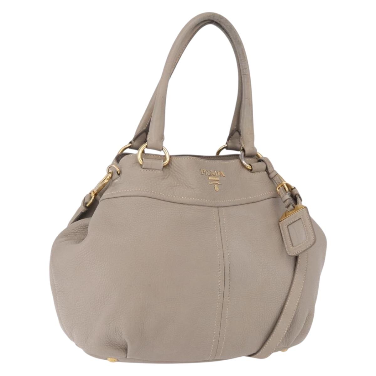 PRADA Hand Bag Leather 2way Gray Gold Auth bs36168