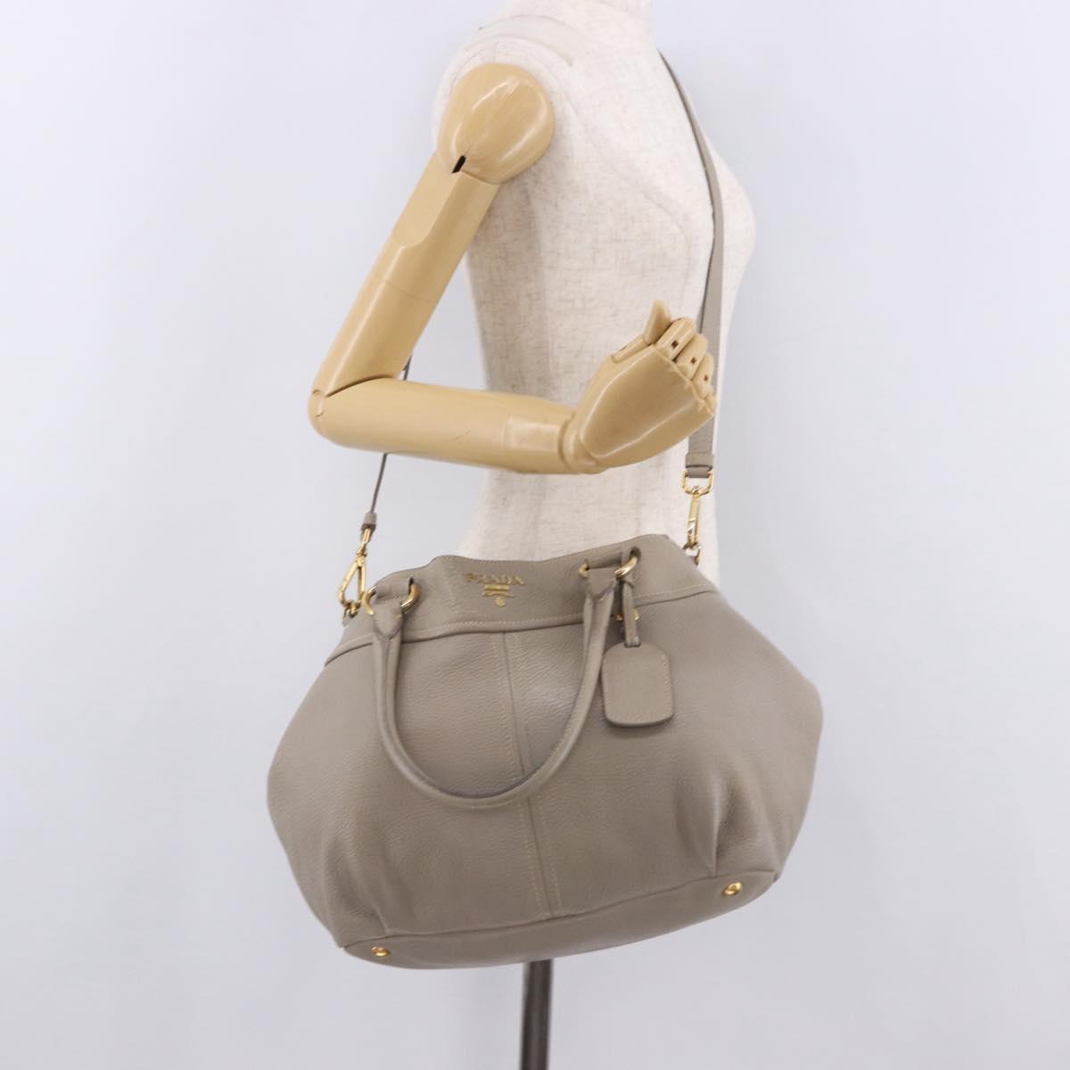 PRADA Hand Bag Leather 2way Gray Gold Auth bs36168