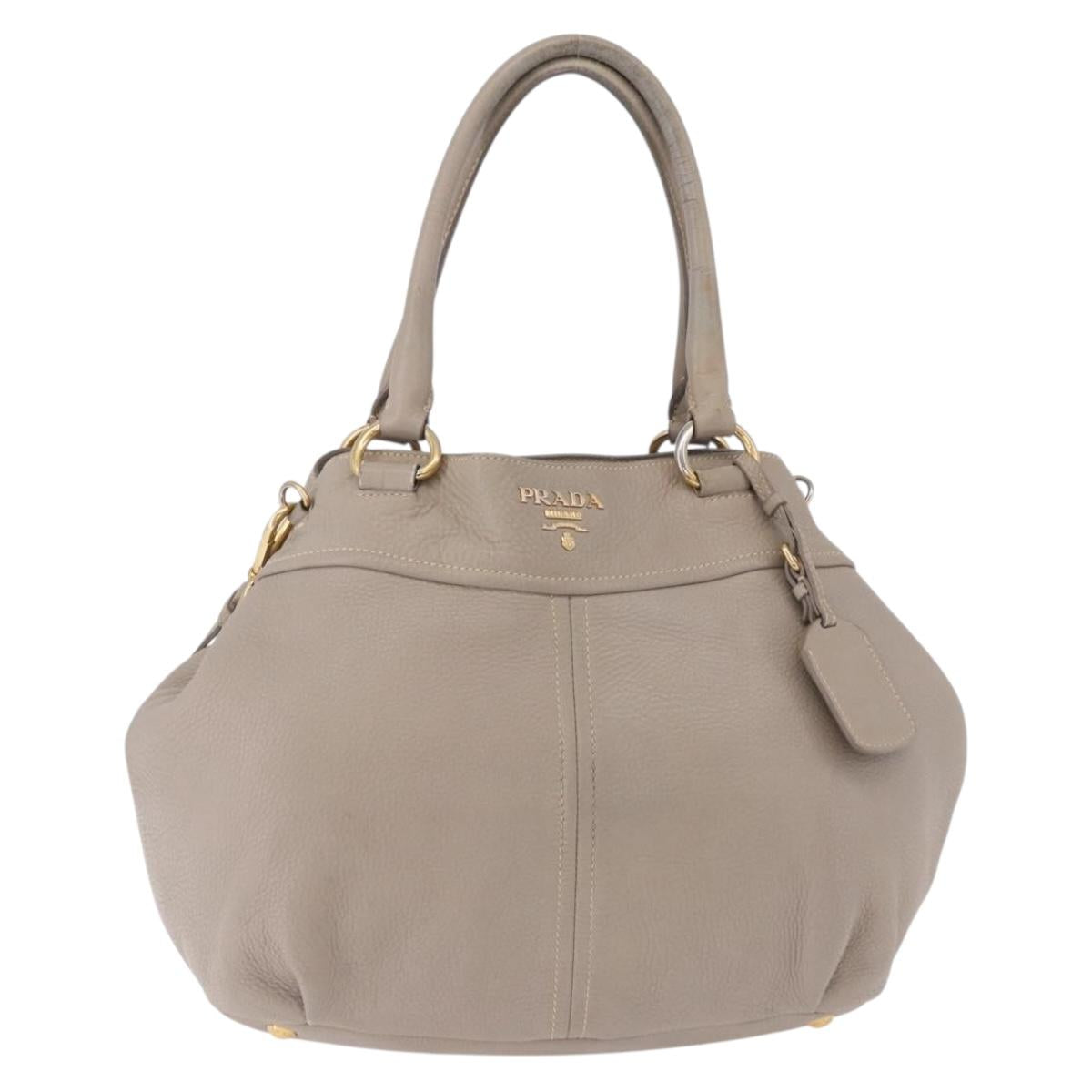 PRADA Hand Bag Leather 2way Gray Gold Auth bs36168