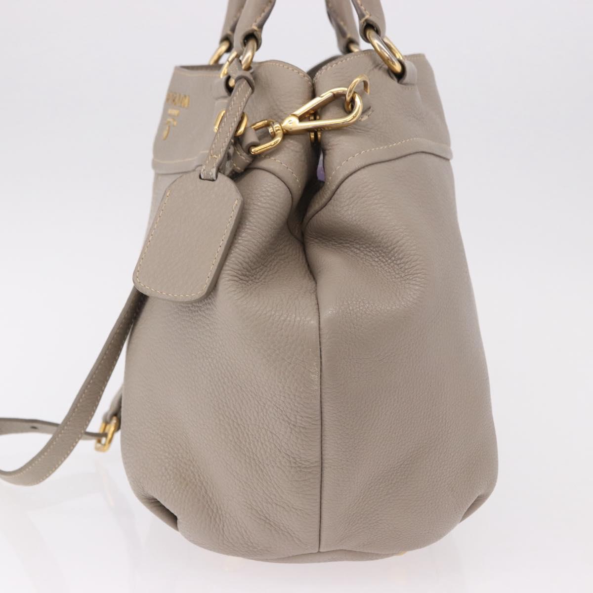PRADA Hand Bag Leather 2way Gray Gold Auth bs36168
