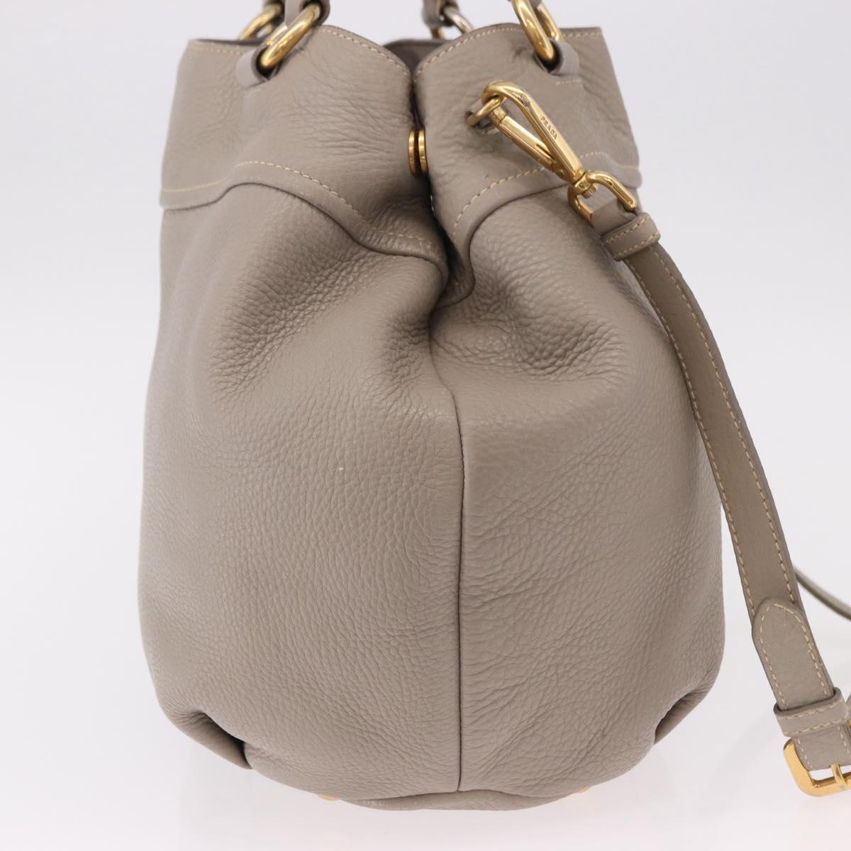 PRADA Hand Bag Leather 2way Gray Gold Auth bs36168