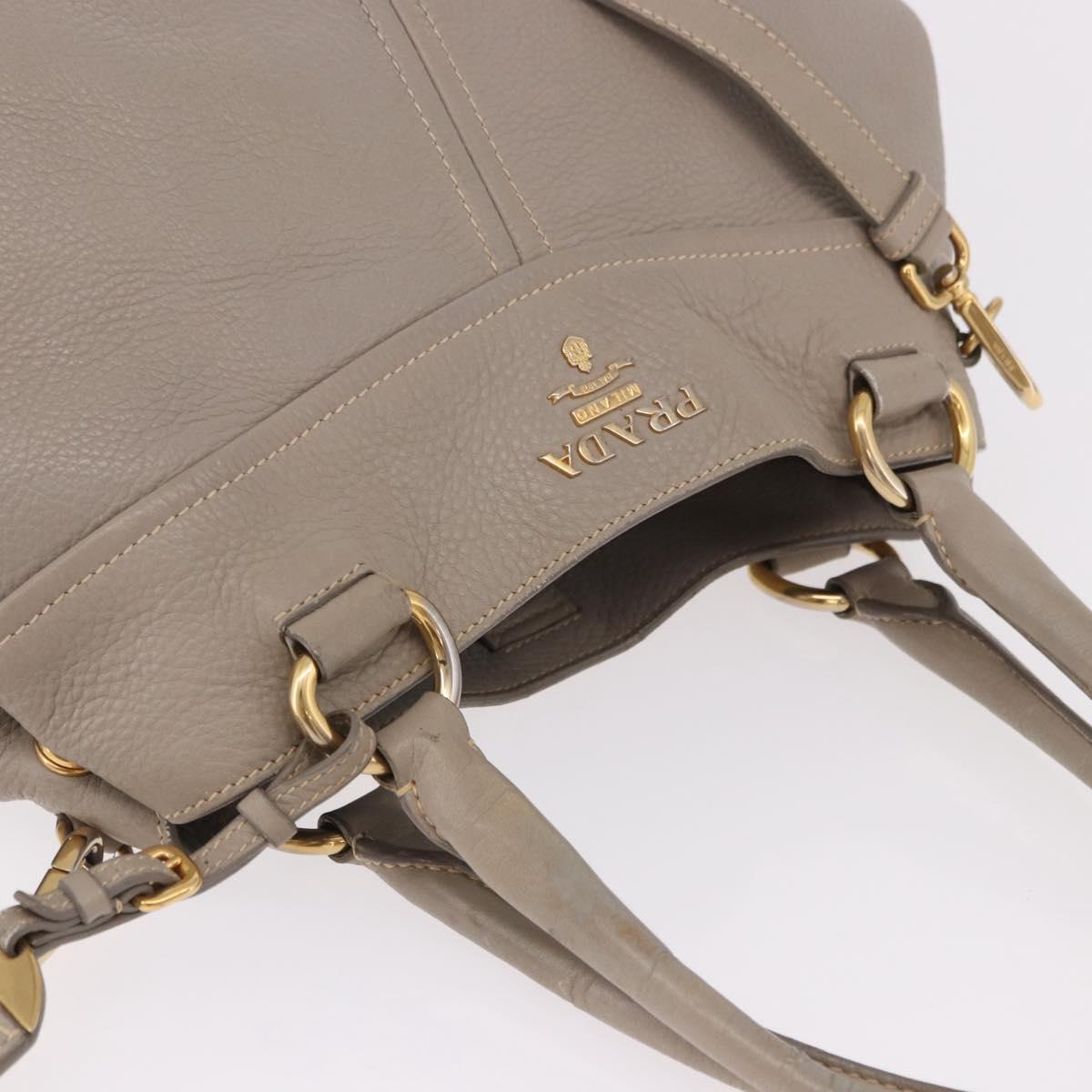 PRADA Hand Bag Leather 2way Gray Gold Auth bs36168