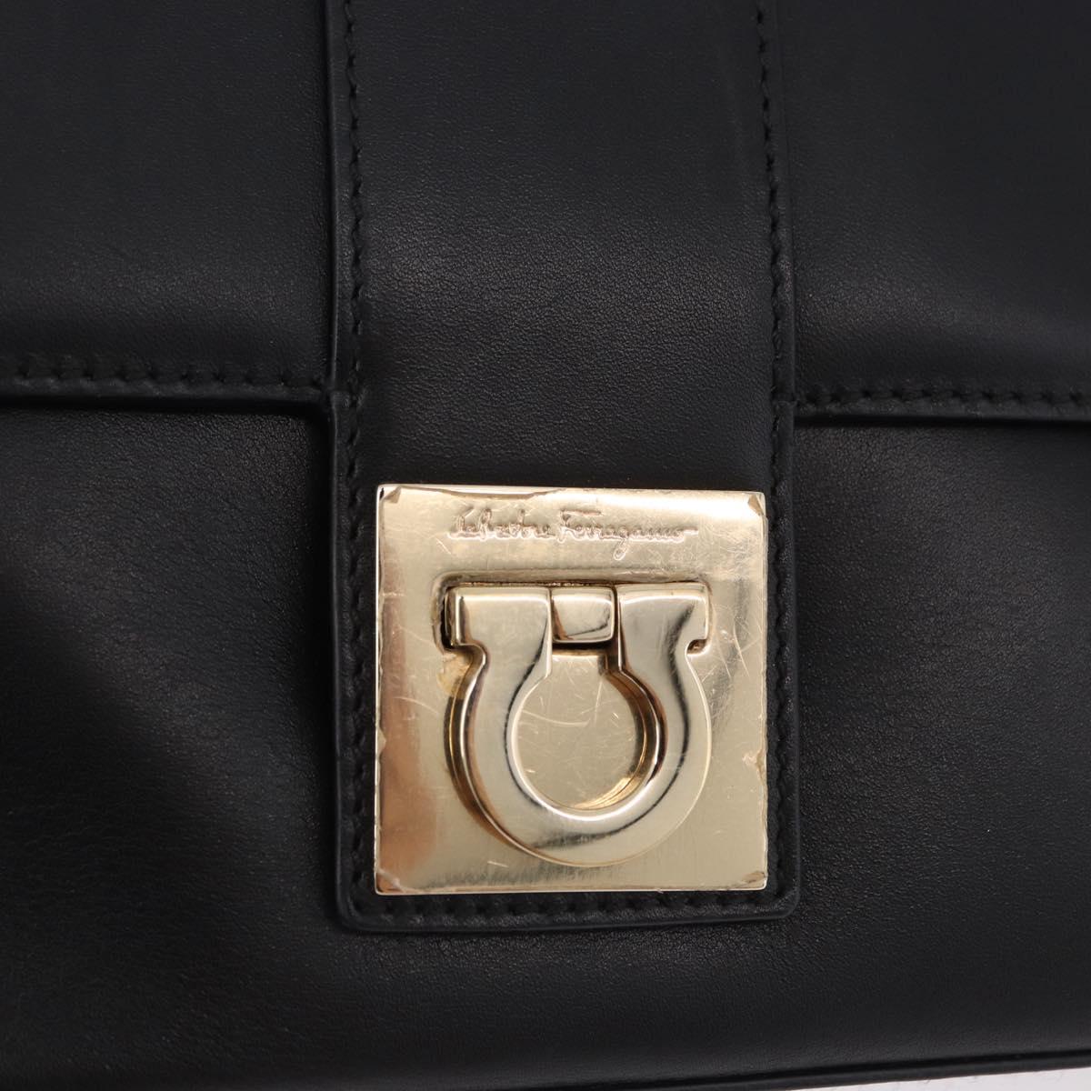 Salvatore Ferragamo Gancini Hand Bag Leather Black Gold Auth bs36169V