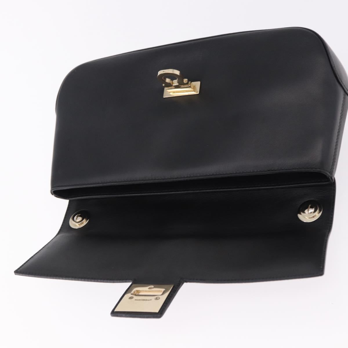 Salvatore Ferragamo Gancini Hand Bag Leather Black Gold Auth bs36169V