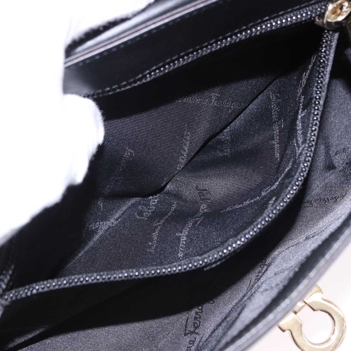 Salvatore Ferragamo Gancini Hand Bag Leather Black Gold Auth bs36169V