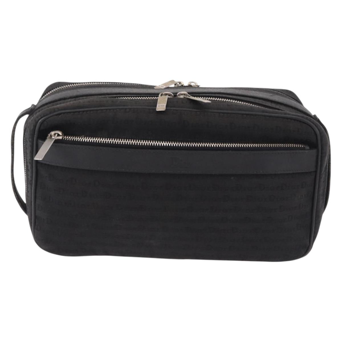 Christian Dior Clutch Bag Canvas Black Silver Auth bs36170