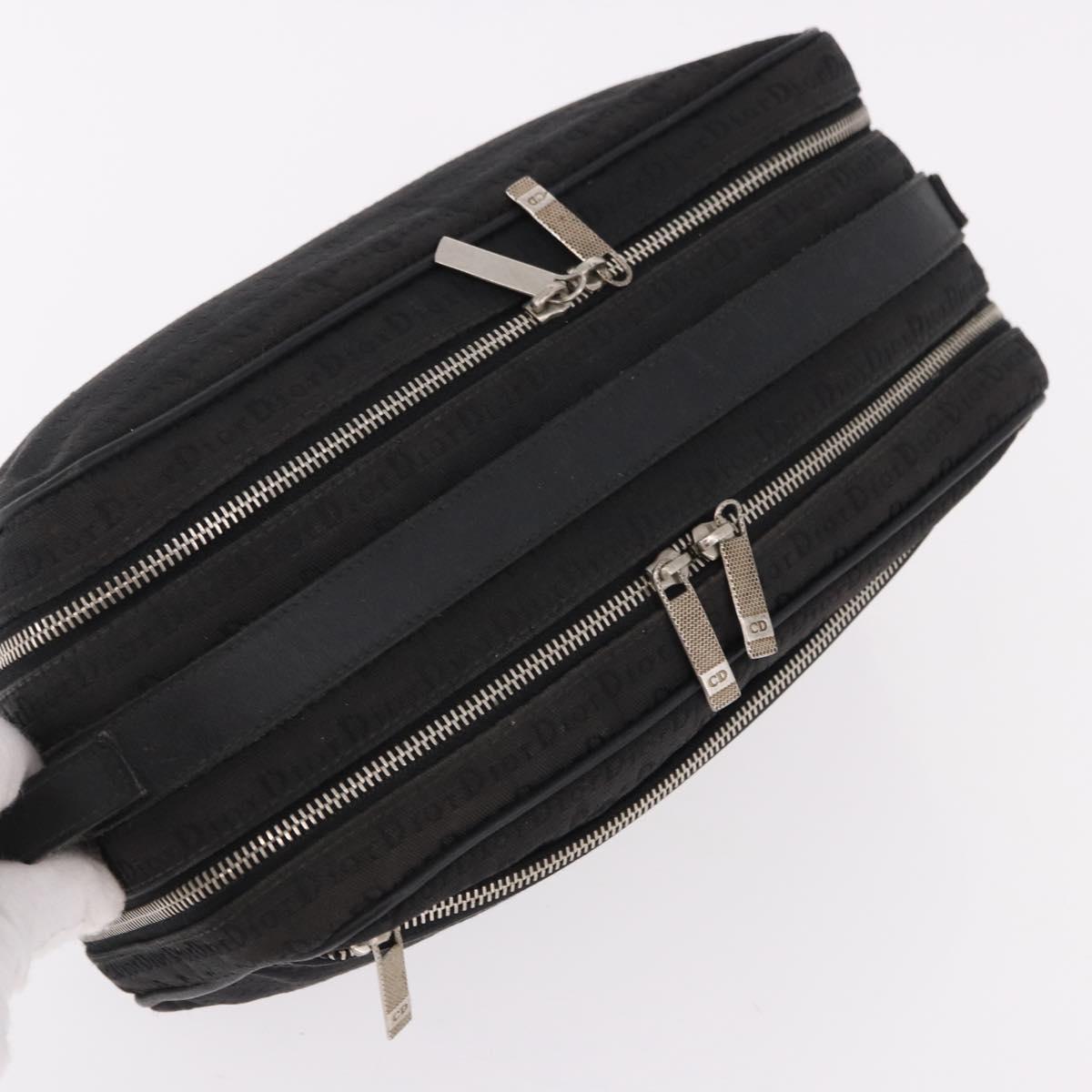 Christian Dior Clutch Bag Canvas Black Silver Auth bs36170