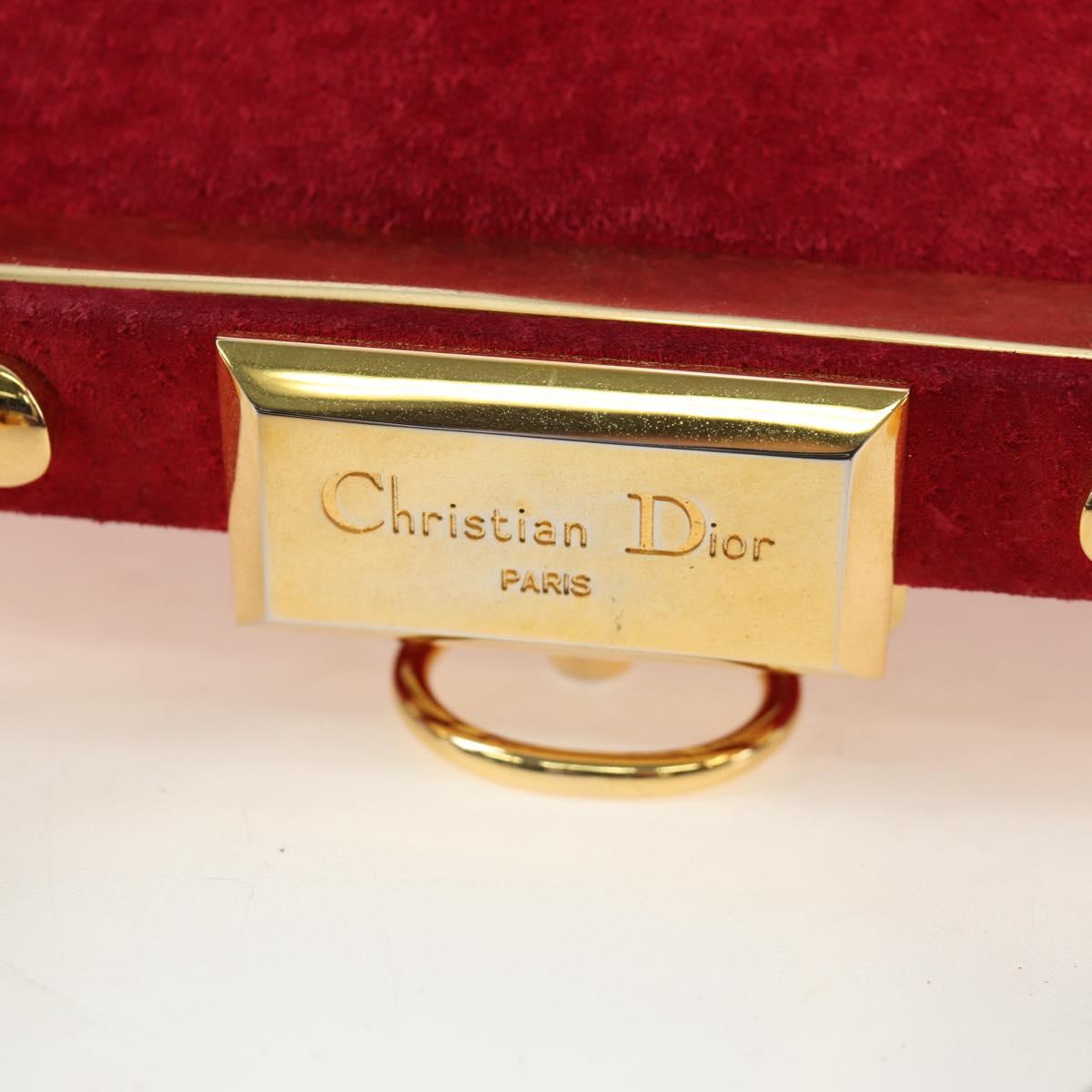 Christian Dior Hand Bag Suede 2way Red Gold Auth bs36171V