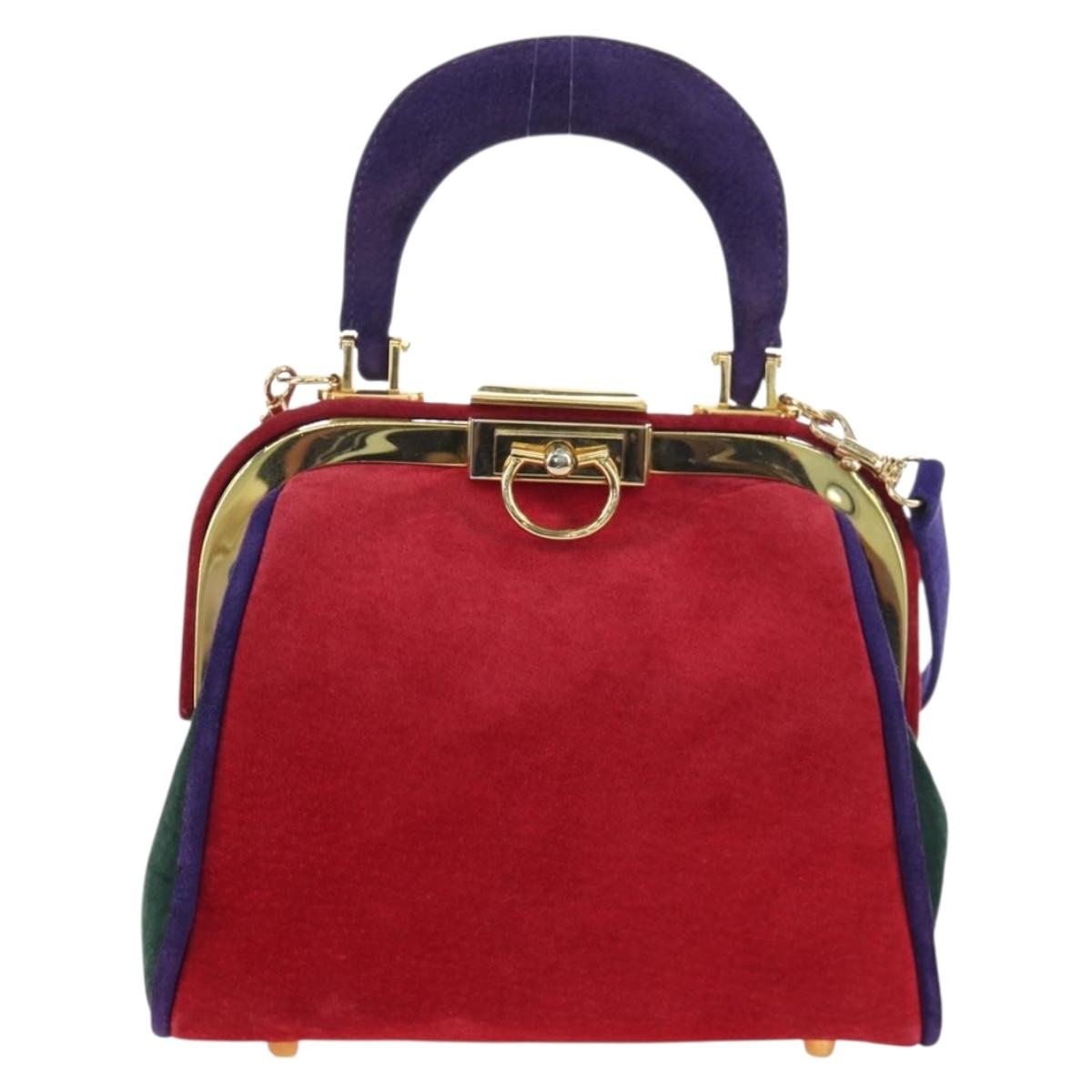 Christian Dior Hand Bag Suede 2way Red Gold Auth bs36171V