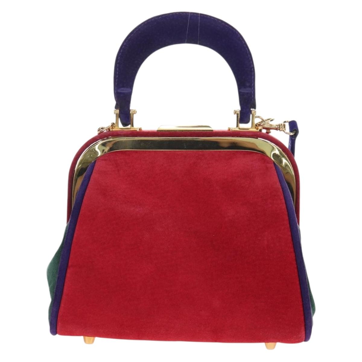 Christian Dior Hand Bag Suede 2way Red Gold Auth bs36171V