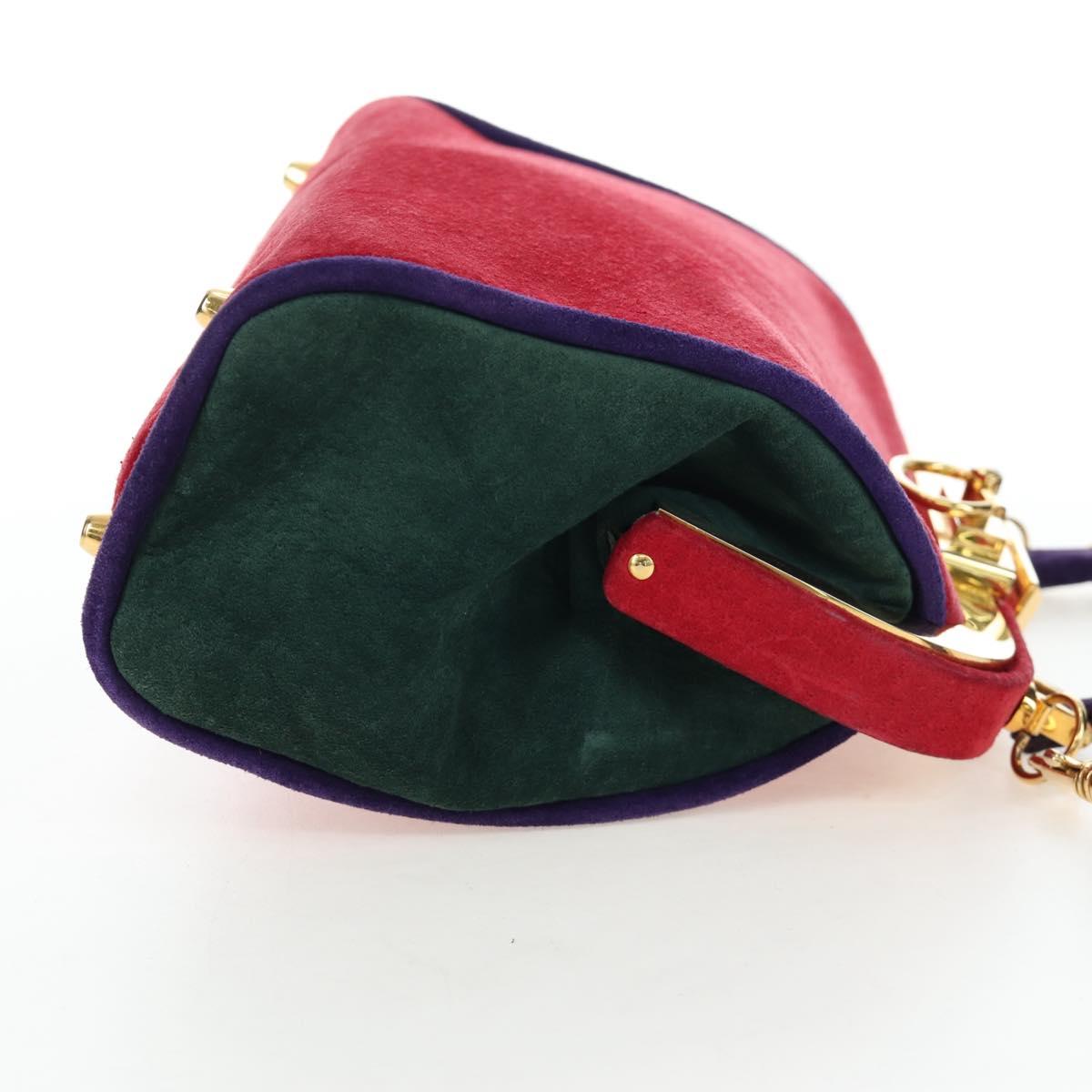 Christian Dior Hand Bag Suede 2way Red Gold Auth bs36171V