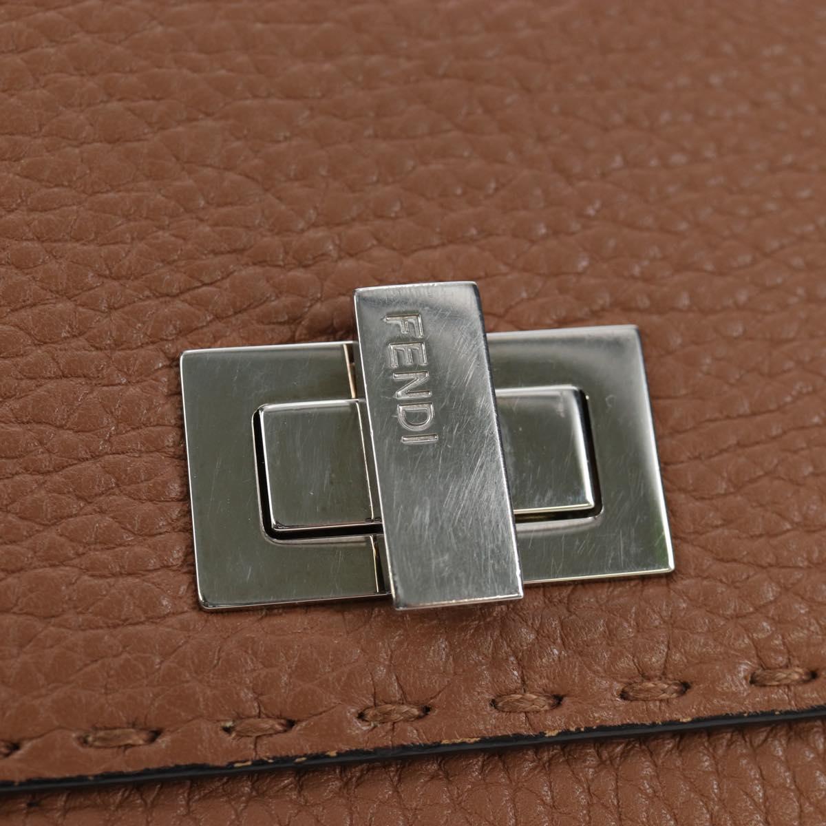 FENDI Seleria Peek A Boo Long Wallet Leather Brown Silver Auth bs36174A