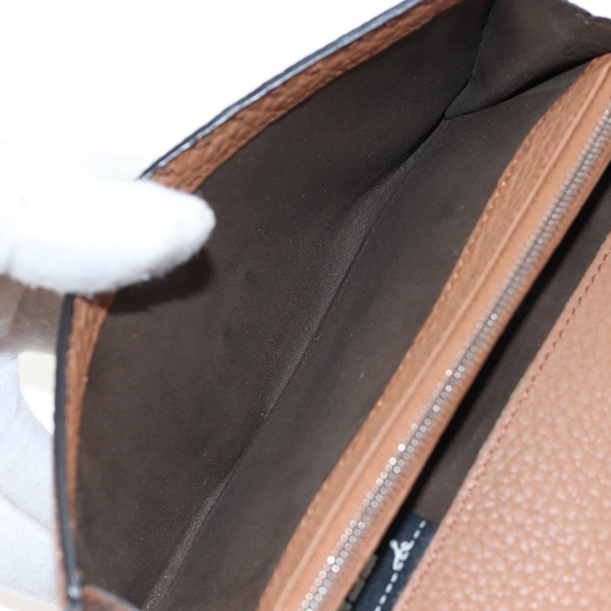 FENDI Seleria Peek A Boo Long Wallet Leather Brown Silver Auth bs36174A