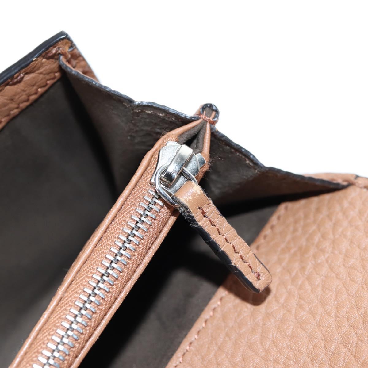 FENDI Seleria Peek A Boo Long Wallet Leather Brown Silver Auth bs36174A
