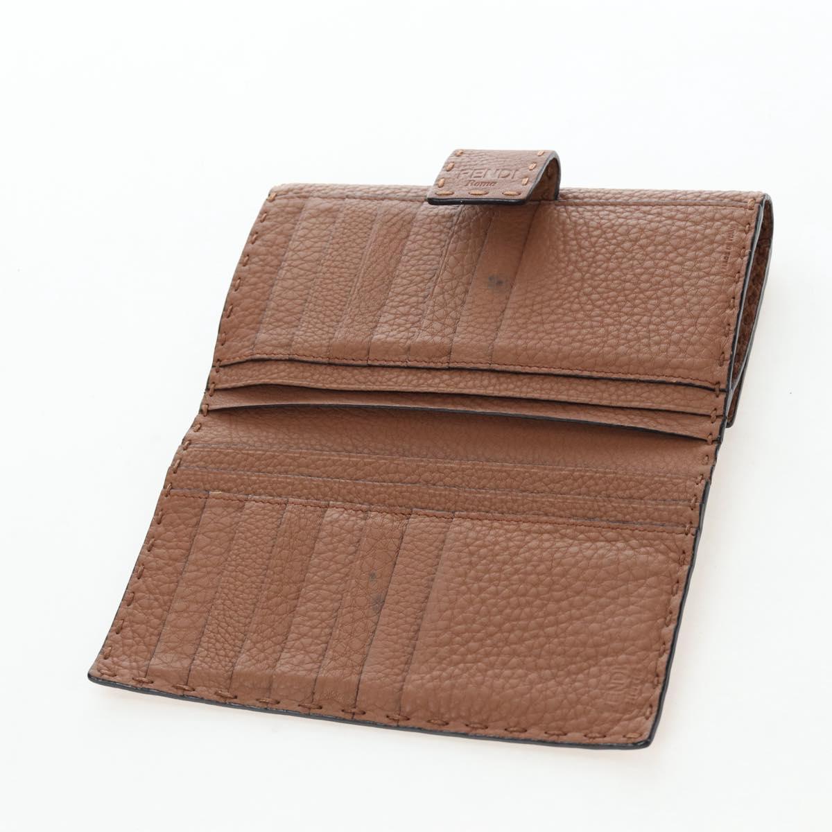 FENDI Seleria Peek A Boo Long Wallet Leather Brown Silver Auth bs36174A