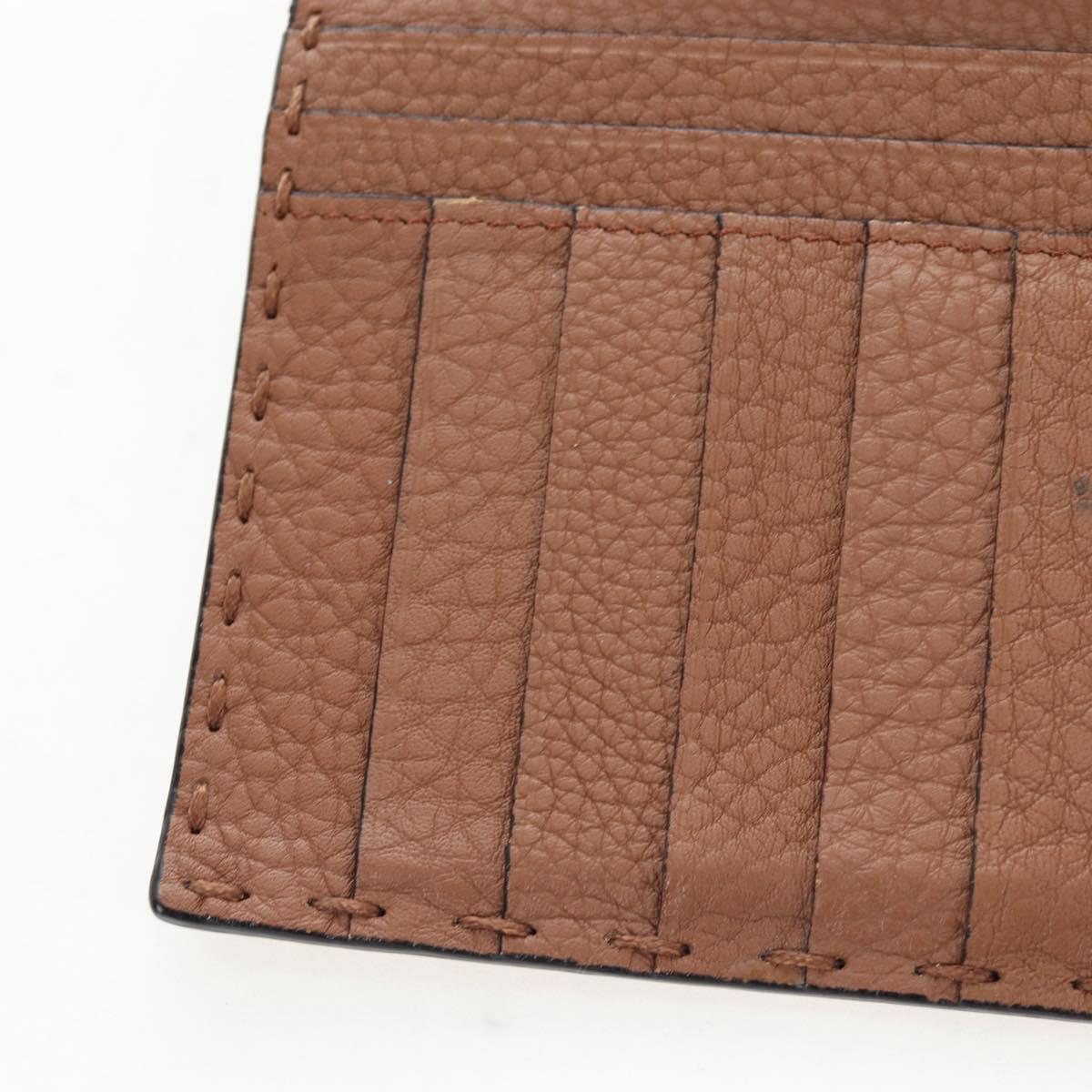 FENDI Seleria Peek A Boo Long Wallet Leather Brown Silver Auth bs36174A