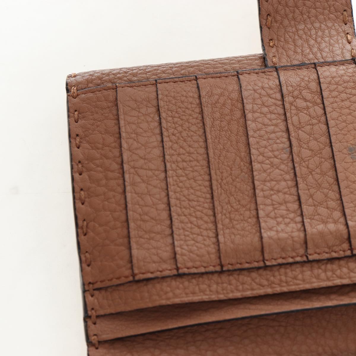 FENDI Seleria Peek A Boo Long Wallet Leather Brown Silver Auth bs36174A