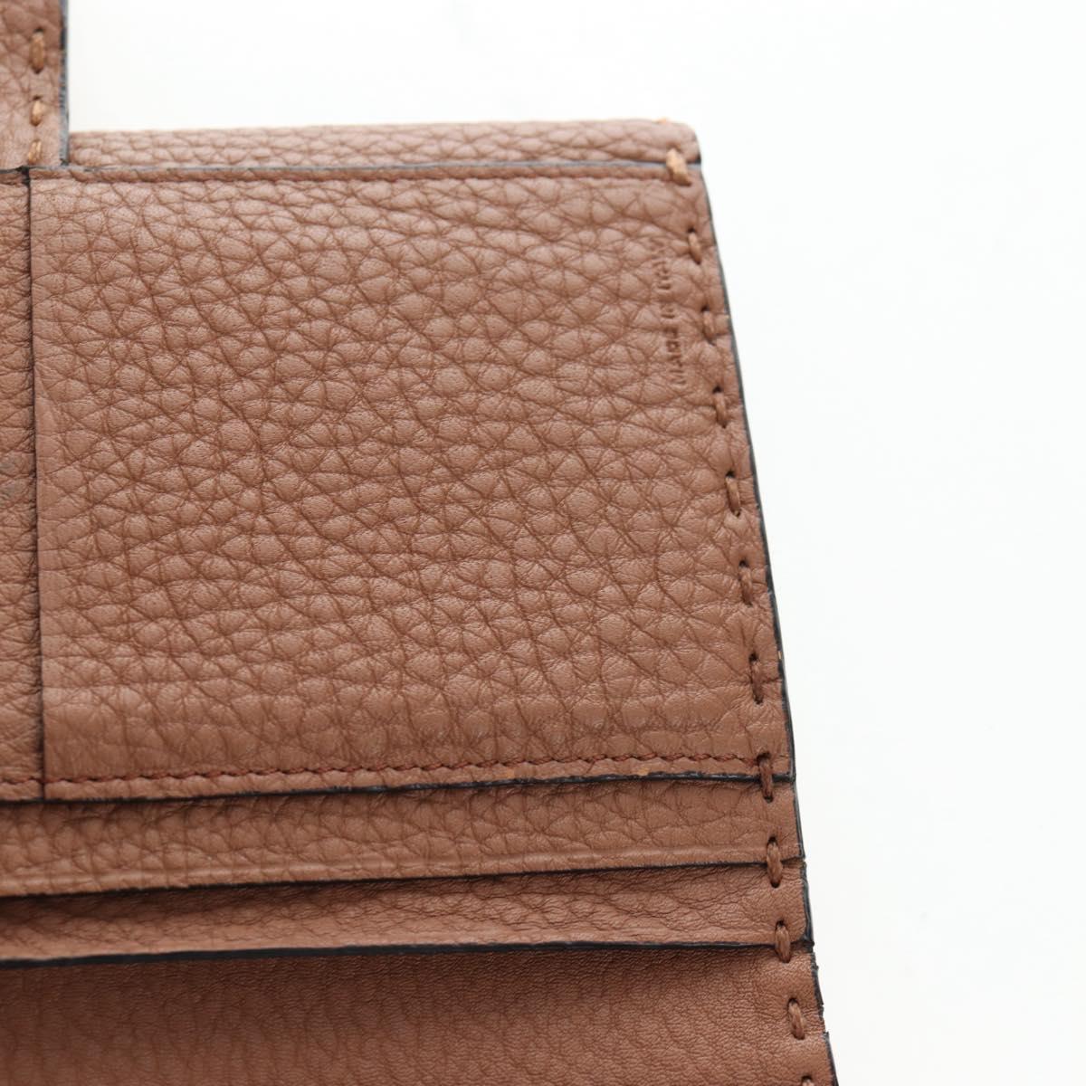 FENDI Seleria Peek A Boo Long Wallet Leather Brown Silver Auth bs36174A
