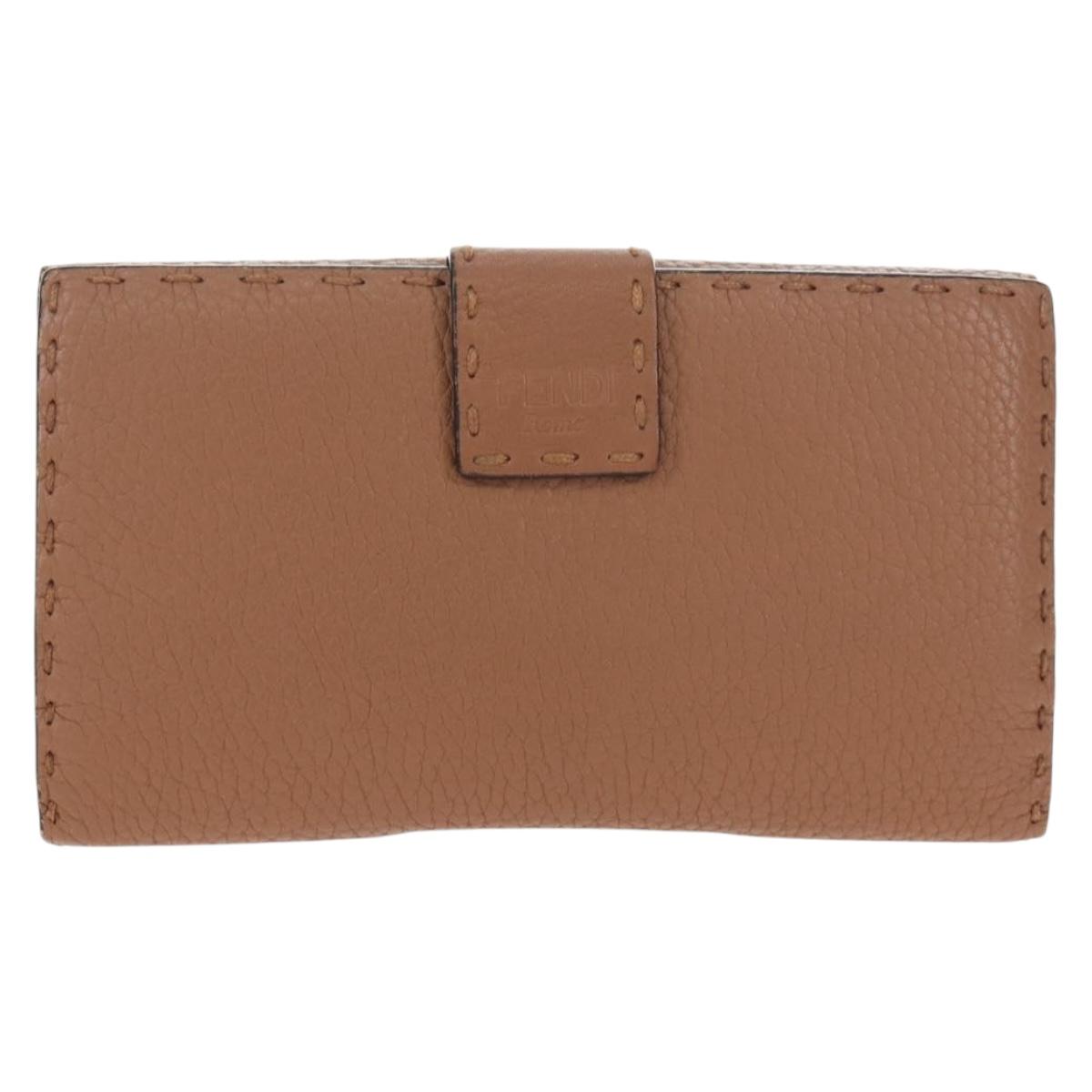 FENDI Seleria Peek A Boo Long Wallet Leather Brown Silver Auth bs36174A