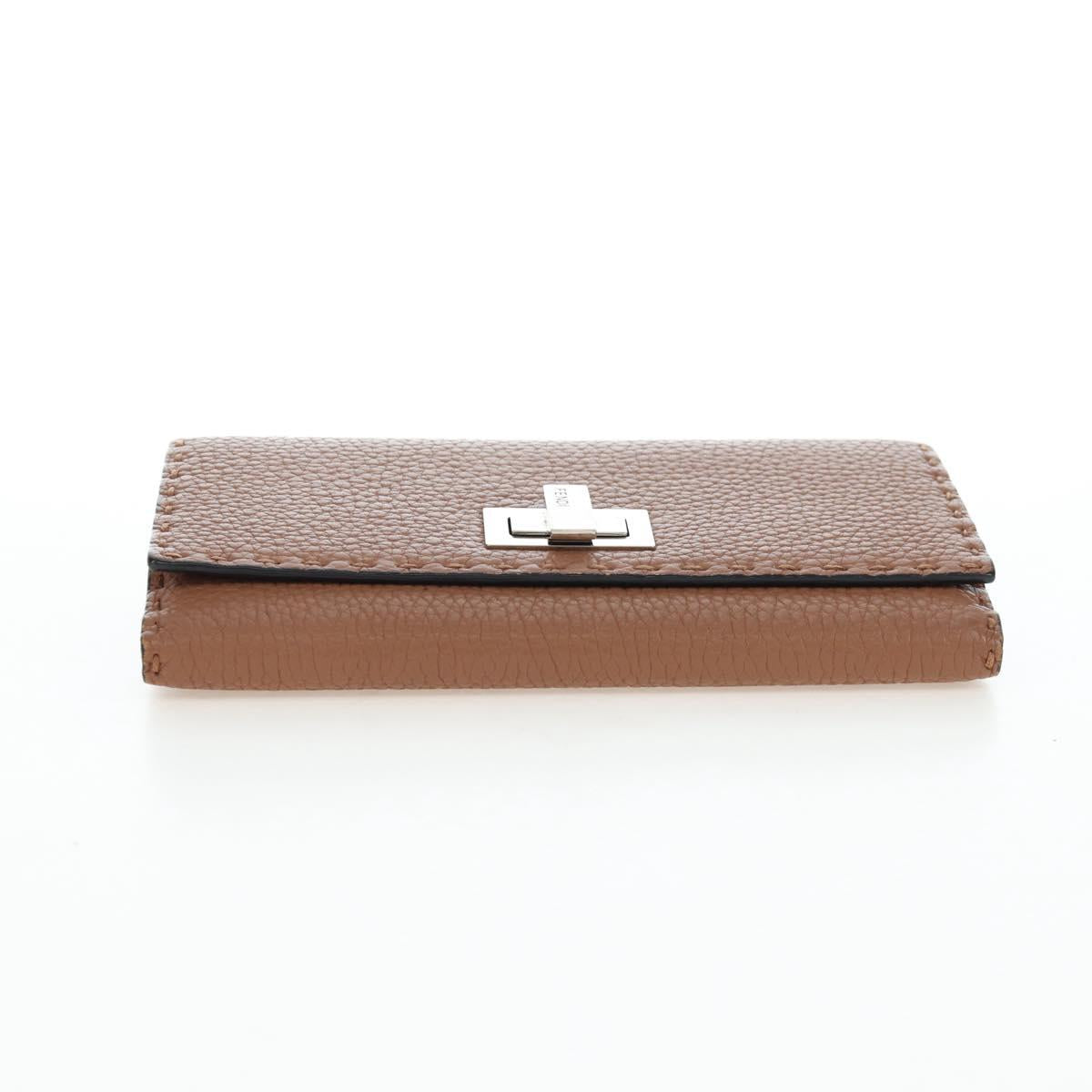 FENDI Seleria Peek A Boo Long Wallet Leather Brown Silver Auth bs36174A