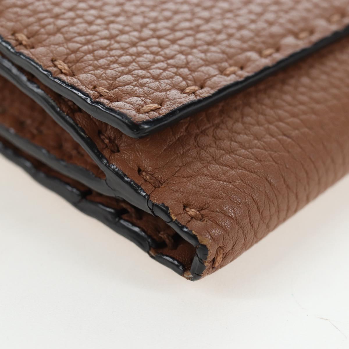 FENDI Seleria Peek A Boo Long Wallet Leather Brown Silver Auth bs36174A