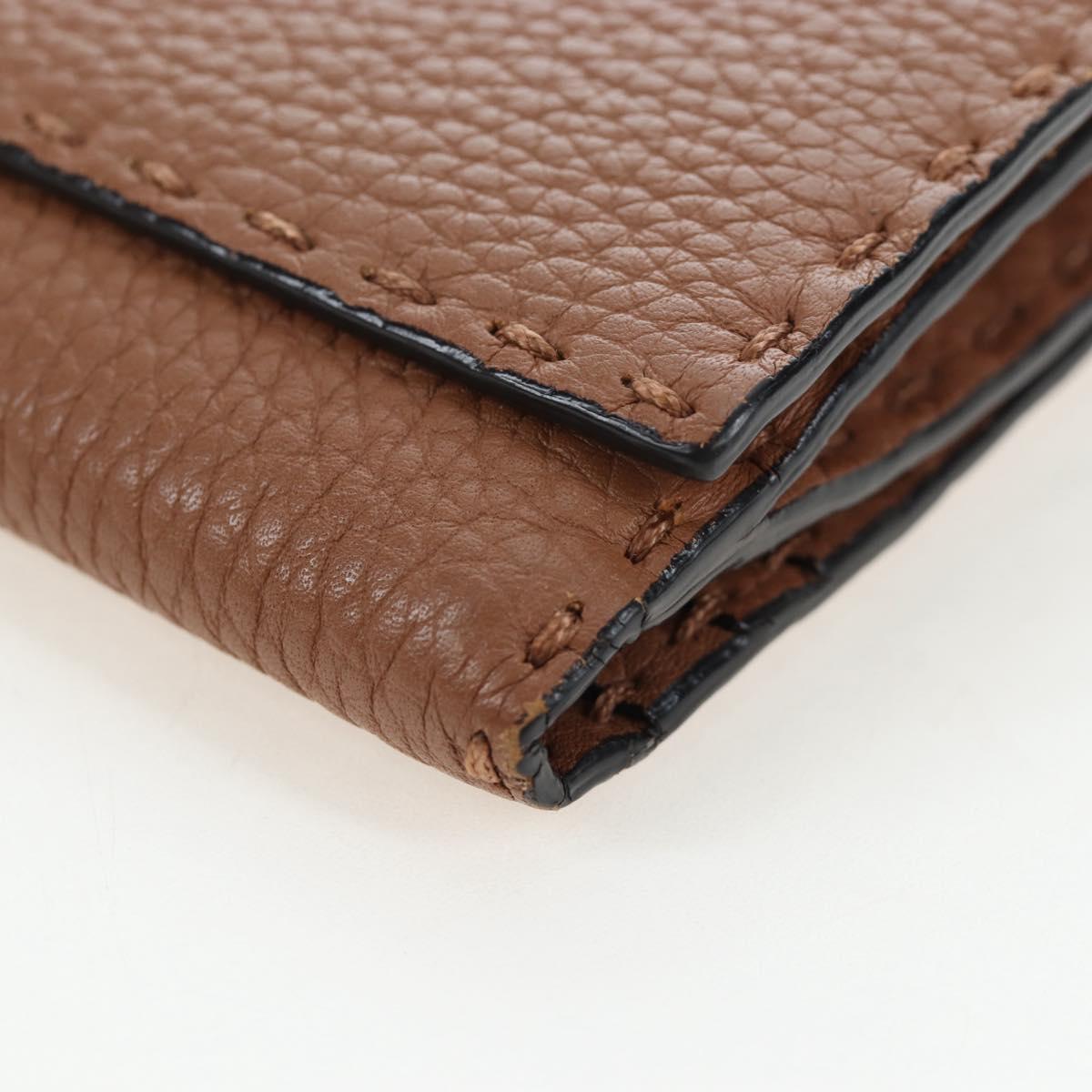 FENDI Seleria Peek A Boo Long Wallet Leather Brown Silver Auth bs36174A