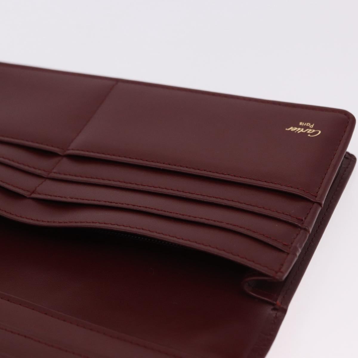 CARTIER Must Line Long Wallet Leather Bordeaux Gold Auth bs36176V