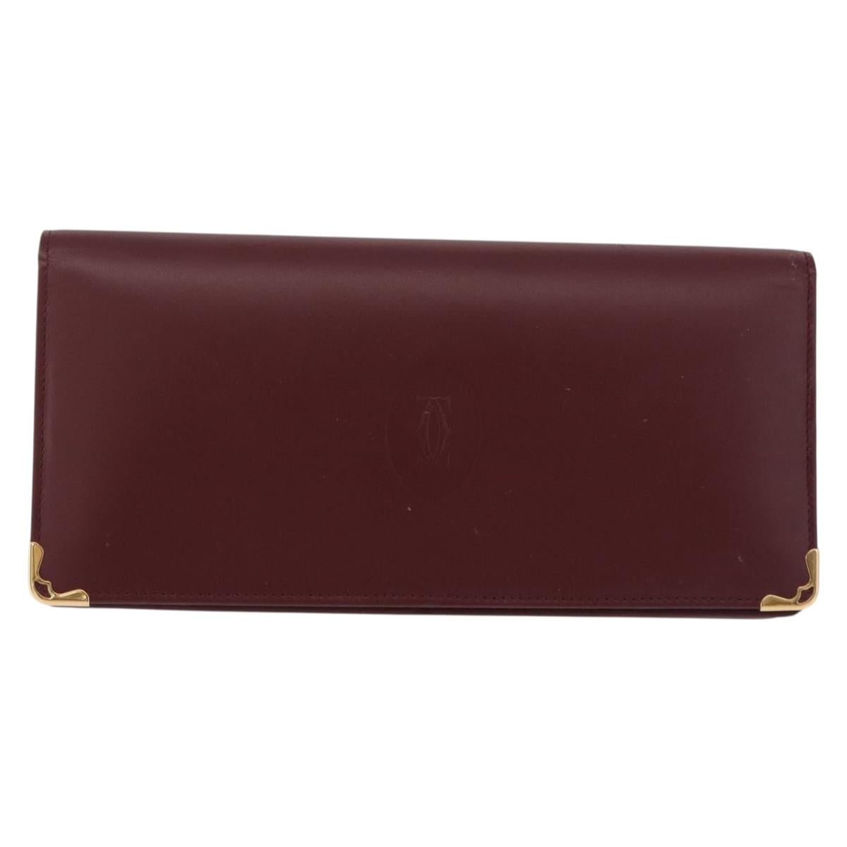 CARTIER Must Line Long Wallet Leather Bordeaux Gold Auth bs36176V