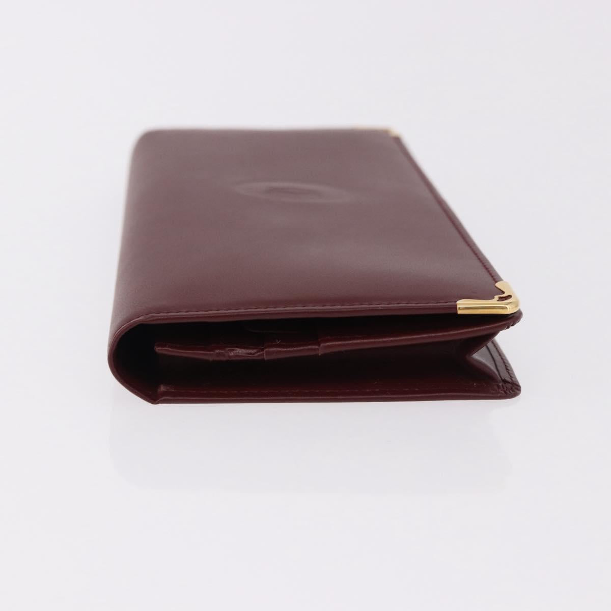 CARTIER Must Line Long Wallet Leather Bordeaux Gold Auth bs36176V
